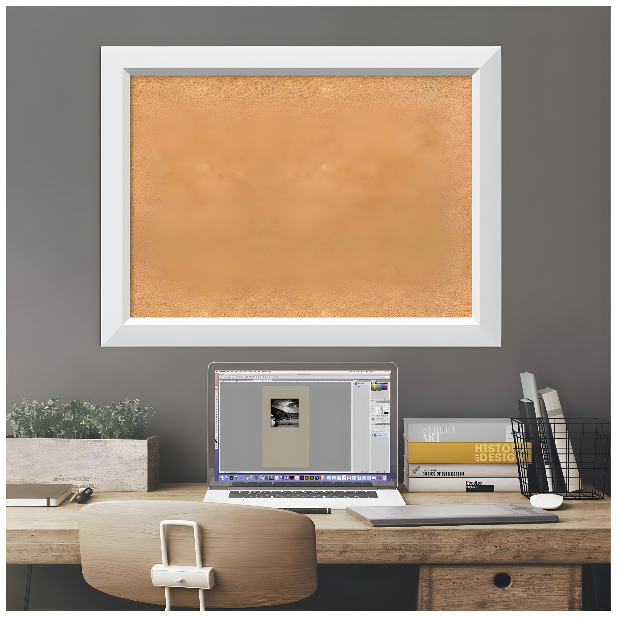 Amanti Art Natural Cork Board Wood Framed Blanco White Bulletin Board 32 in. x 24 in.