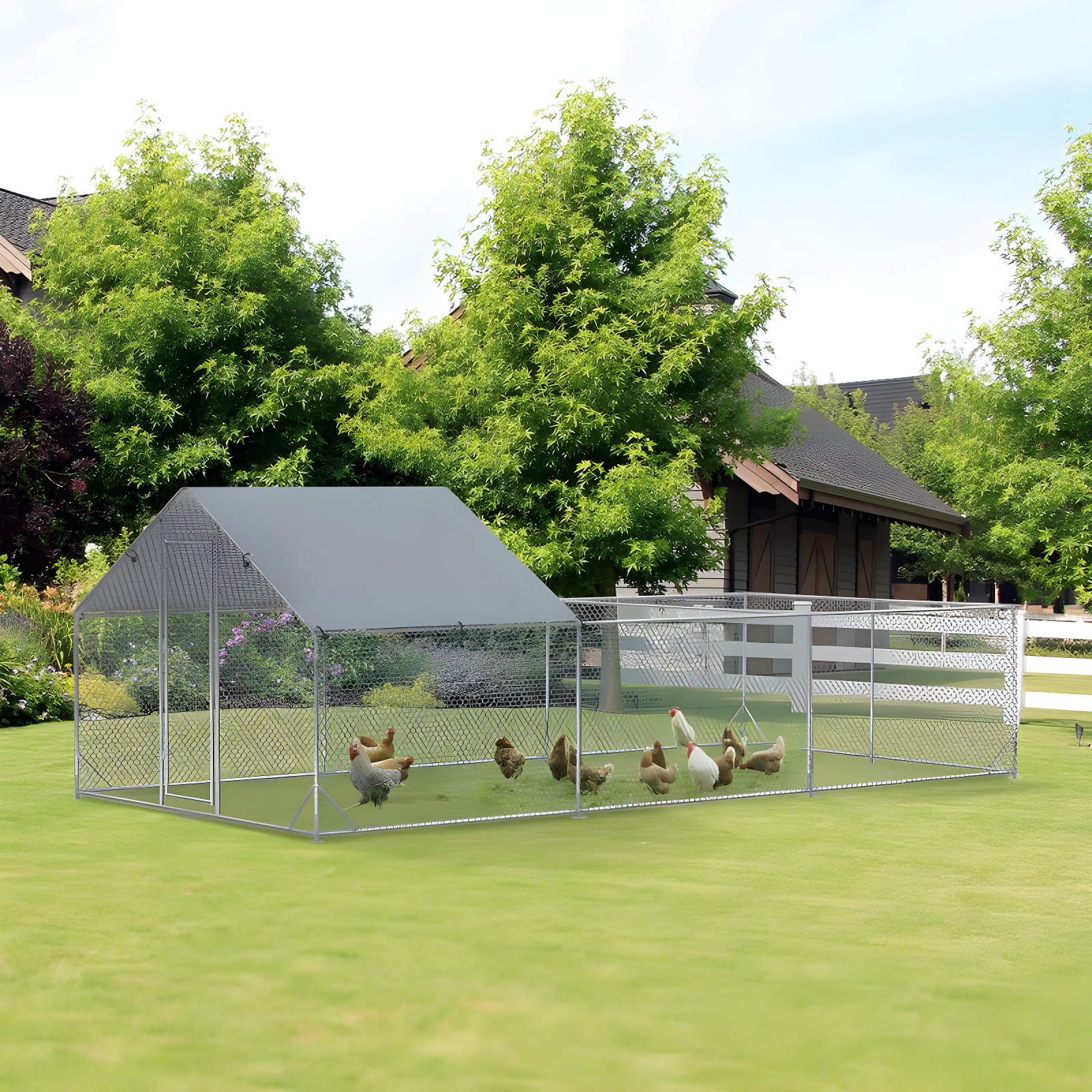 PawHut 9.8' x 19.7' x 6.4' Large Metal Chicken Coop for 18 Chickens, Walk-In Chicken Coop Run, Big Chicken House Chicken Cage Outdoor Chicken Coop