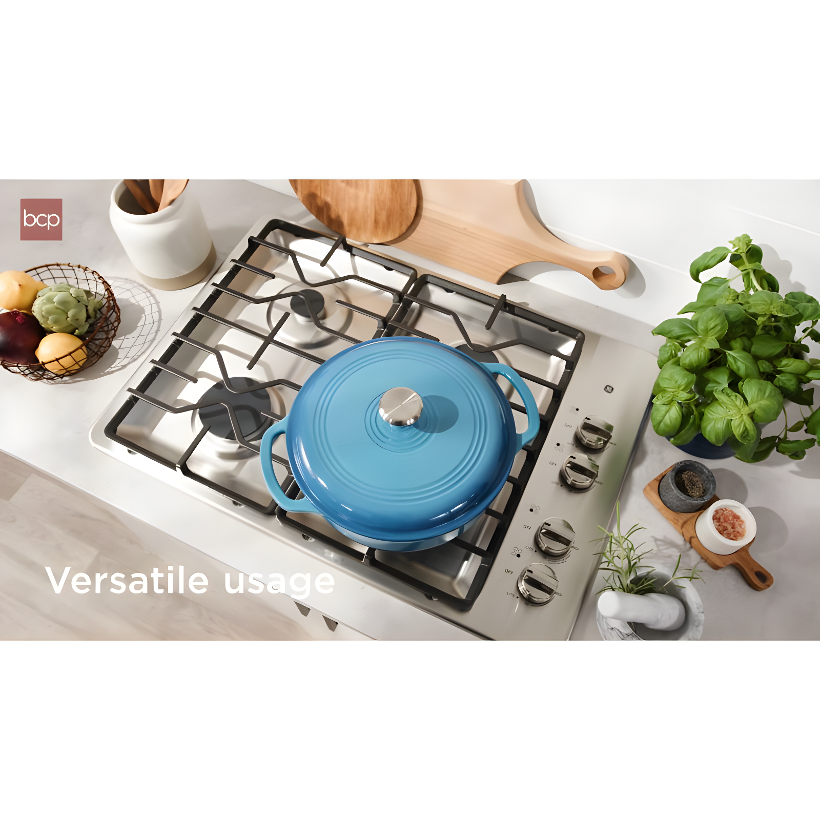 Enamel Cast-Iron Dutch Oven, Heavy-Duty Cookware w/ Dual Handles, Lid