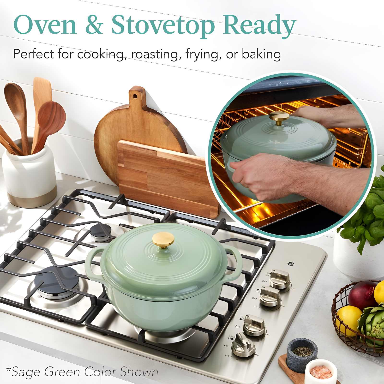 Enamel Cast-Iron Dutch Oven, Heavy-Duty Cookware w/ Dual Handles, Lid