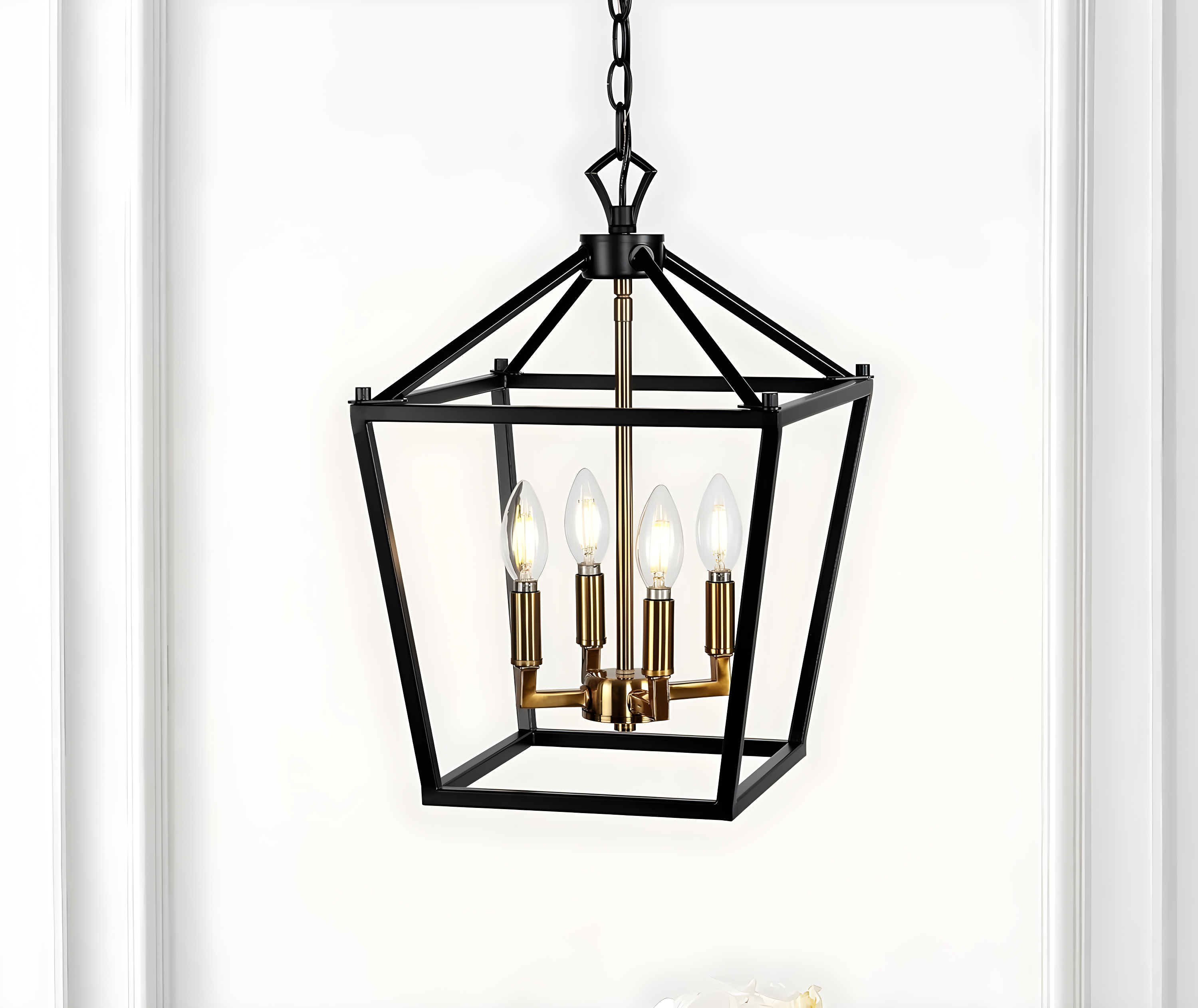 Pagoda 12" 4-Bulb Lantern Metal LED Pendant, Oil Rubbed Bronze/Brass Gold