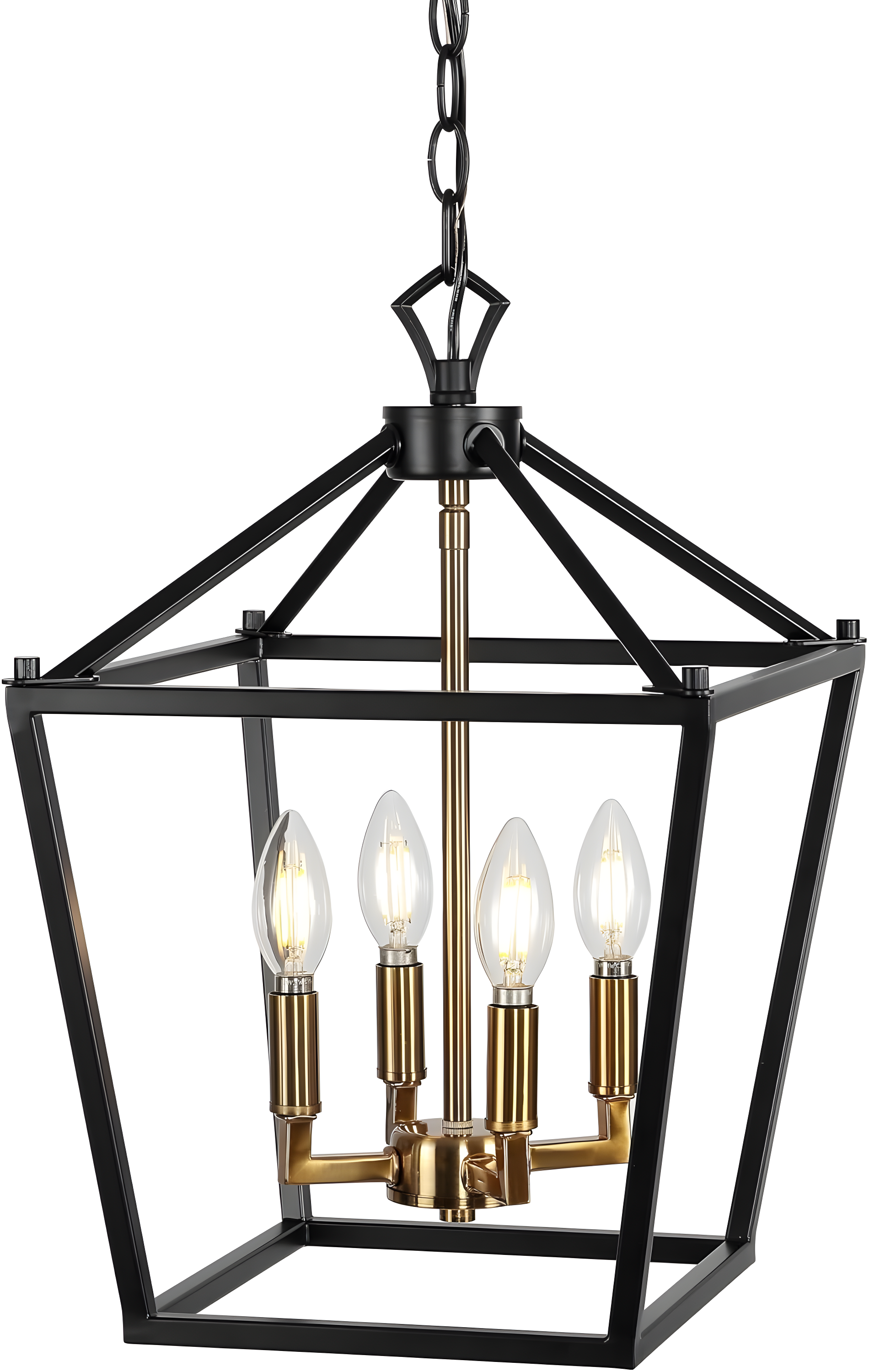 Pagoda 12" 4-Bulb Lantern Metal LED Pendant, Oil Rubbed Bronze/Brass Gold