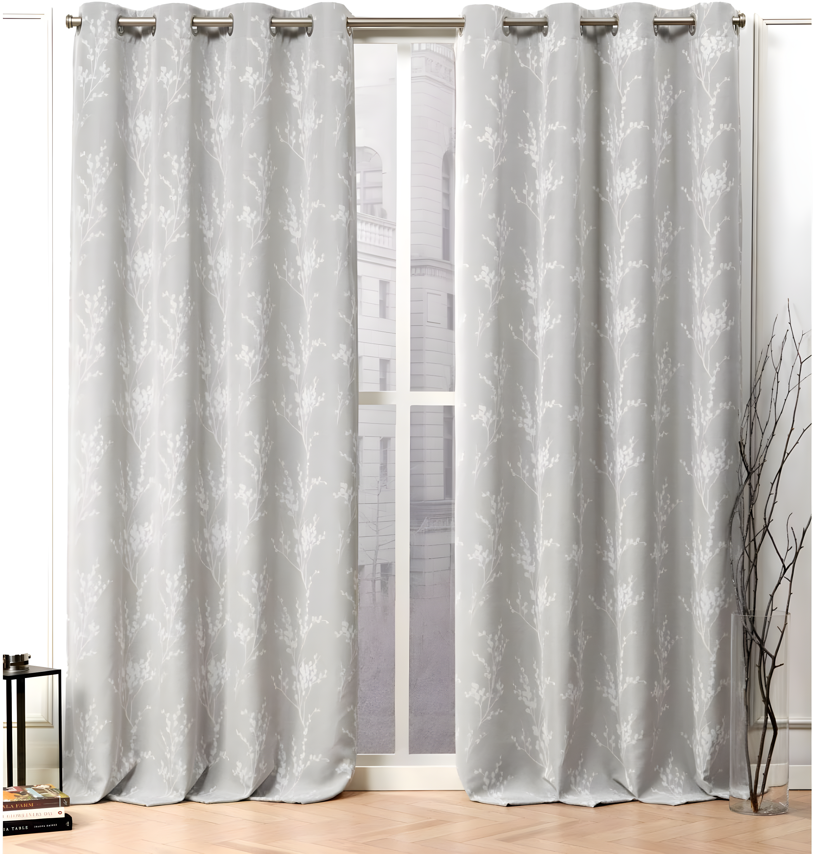 Nicole Miller Nicole Miller Turion Floral Room Darkening Blackout Grommet Top Curtain Panel Pair (Set of 2)
