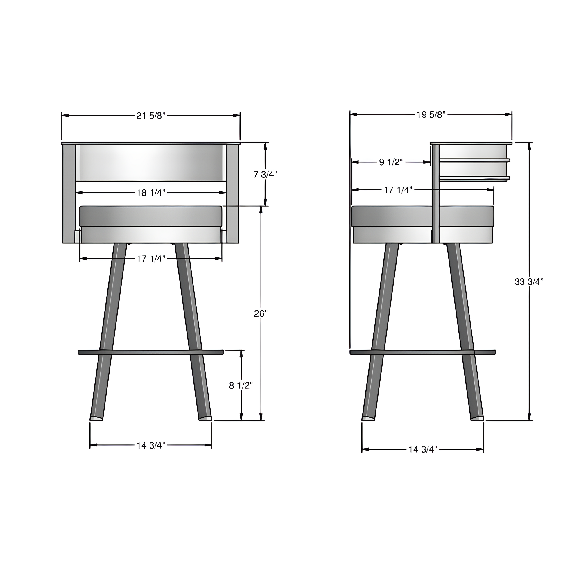 Amisco Browser Upholstered Counter Height Barstool Gray/Black: 10-Year Warranty, Steel Frame, Polyester
