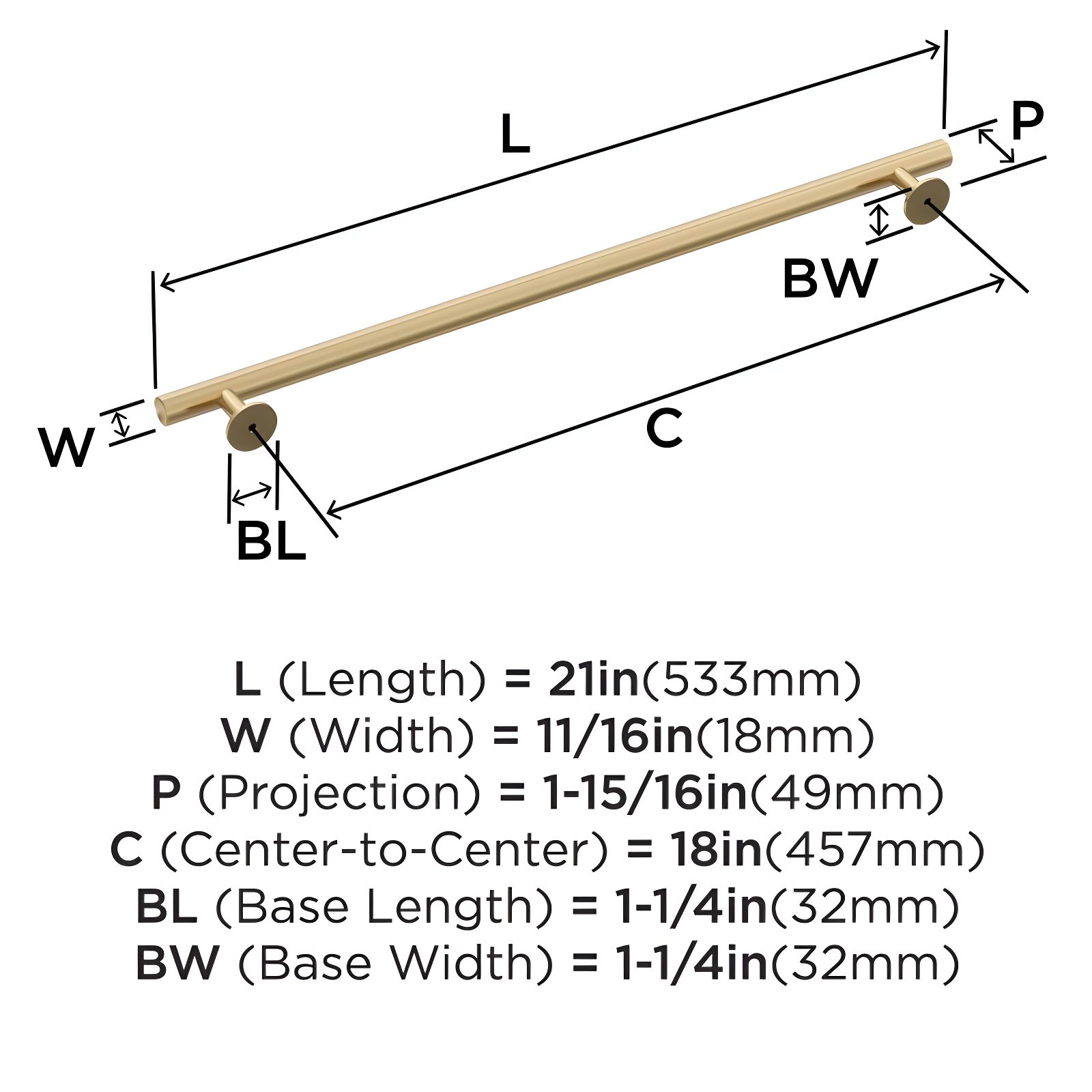 Radius 18" Center to Center Appliance Pull
