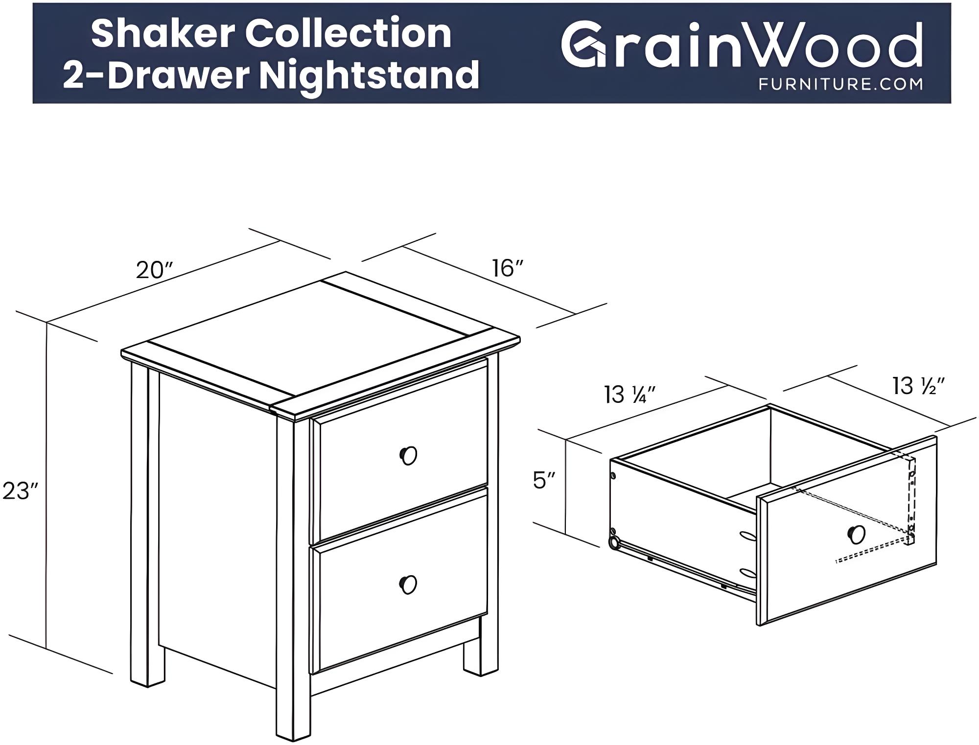 Shaker 20'' W Solid Wood Nightstand