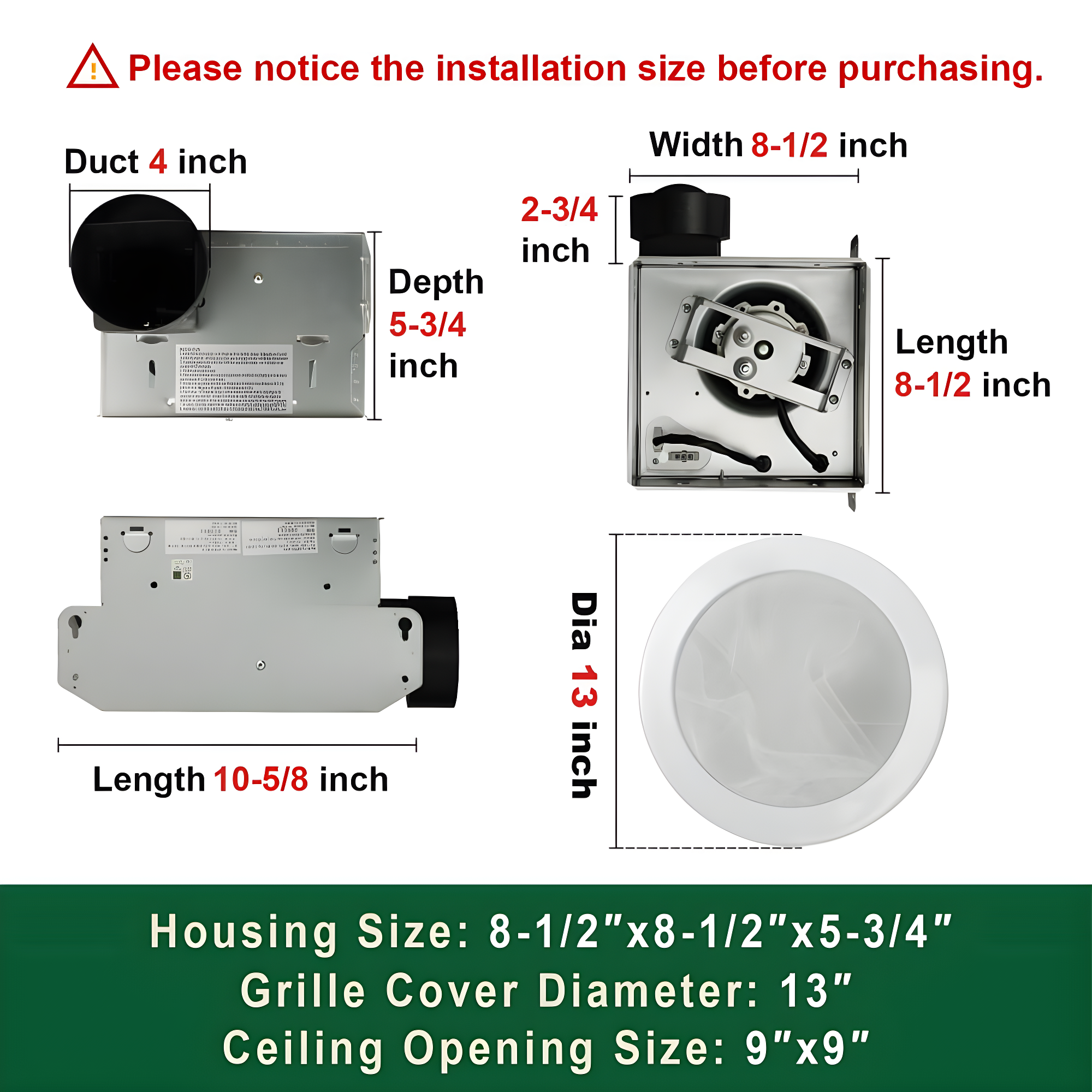 Akicon AK1480-SW 80 CFM Bathroom Fan with LED Light Round Ceiling Exhaust Ventilation Fan