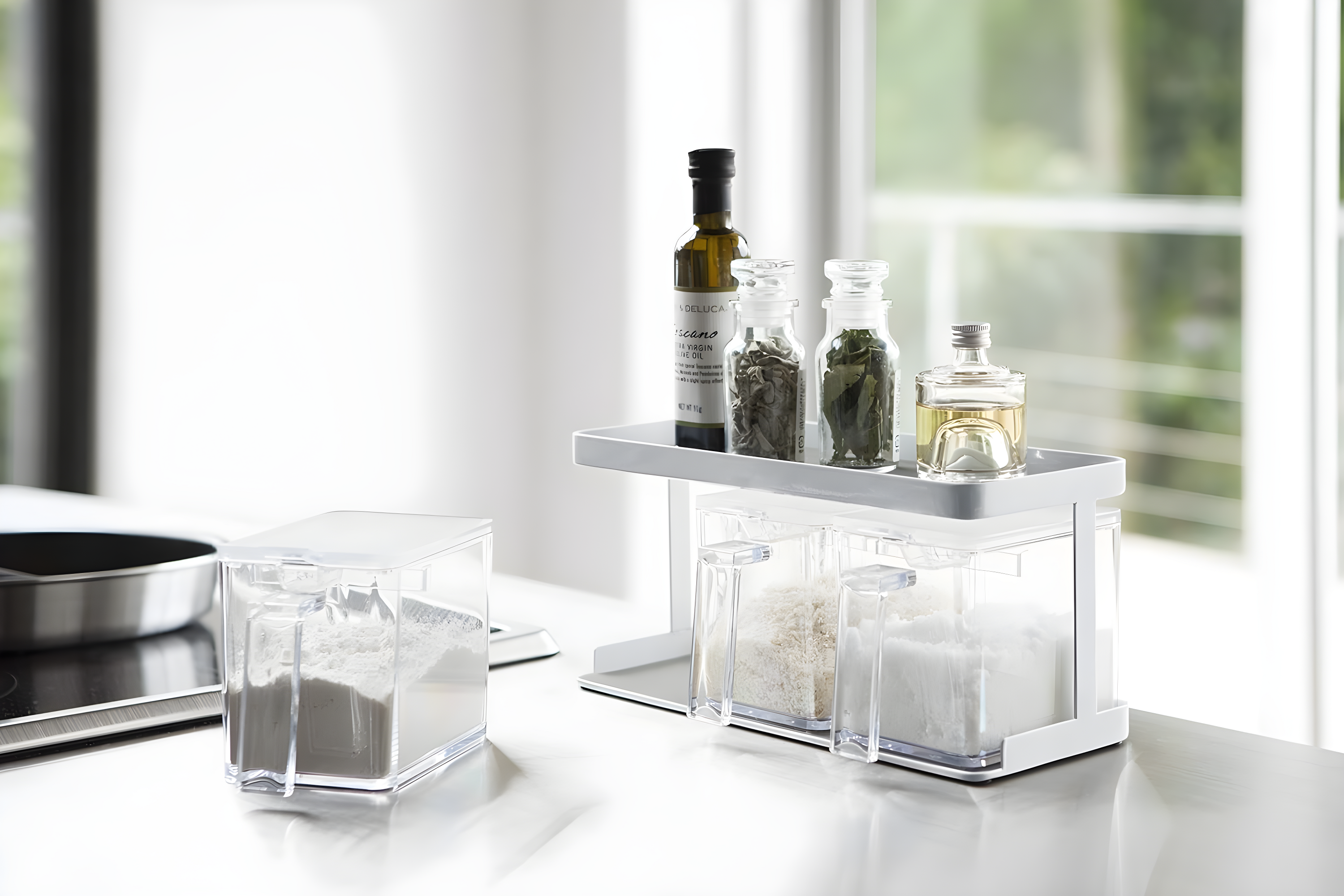 Yamazaki Home Tower Yamazaki Home Pantry Canisters With Rack, Kitchen Organizer, Triple, Steel + Plastic, Handles & Reviews | Wayfair