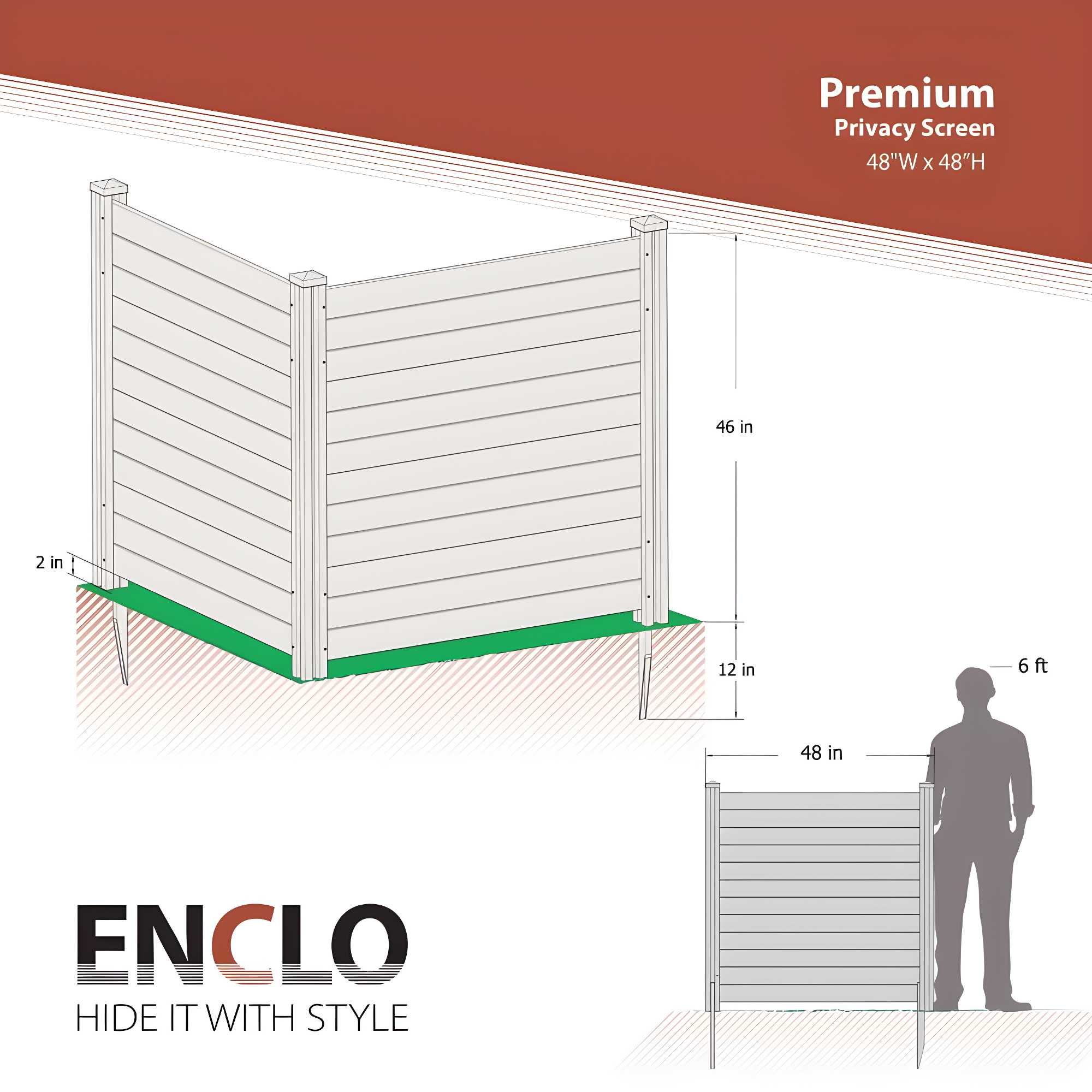 4ft H x 4ft W (2 Panels) No Dig Enclo Premium White Vinyl Privacy Screen, Outdoor Privacy Panels, Use As Air Conditioner Fence, Trash Can Enclosure, Pool Equipment Enclosure, ZP19014