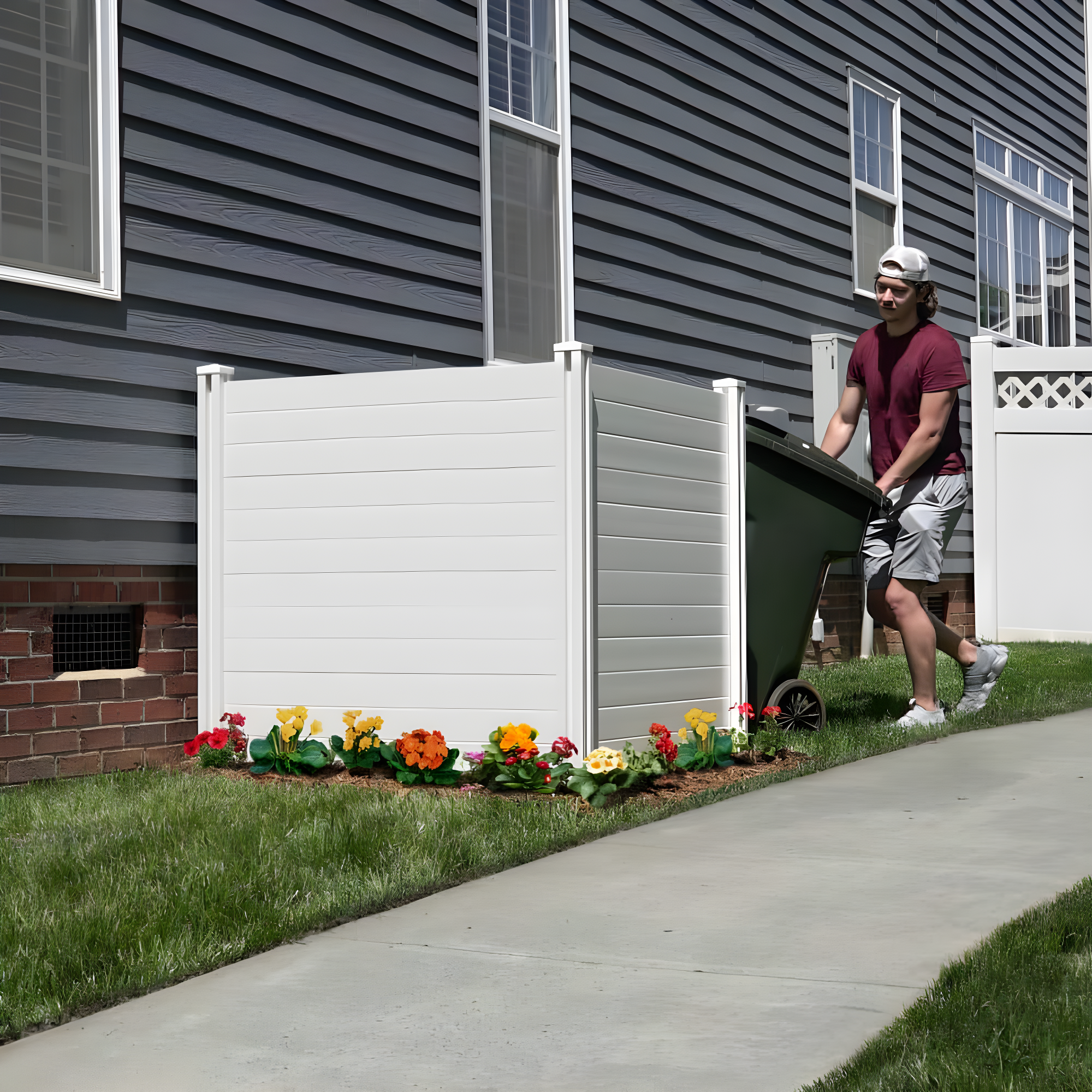 4ft H x 4ft W (2 Panels) No Dig Enclo Premium White Vinyl Privacy Screen, Outdoor Privacy Panels, Use As Air Conditioner Fence, Trash Can Enclosure, Pool Equipment Enclosure, ZP19014