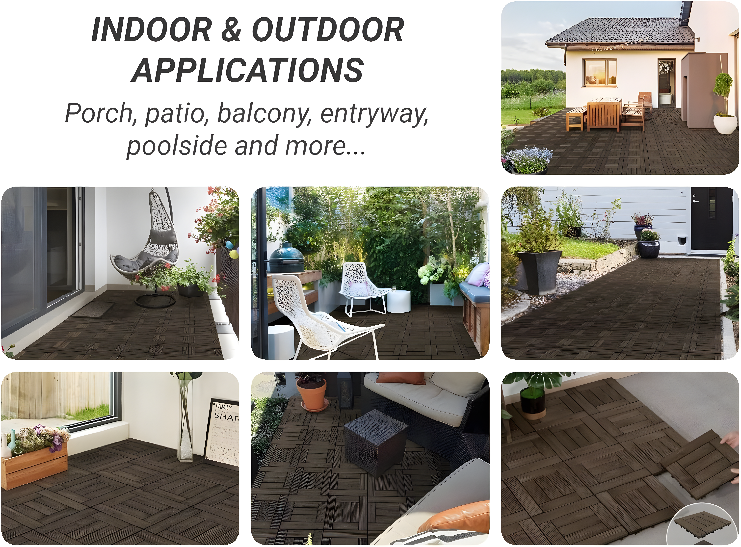 Topeakmart 27PCS Patio Deck Tiles Interlocking Wood Decking Floor Tiles 12 x 12in Black for Outdoor & Indoor Patio Garden Deck Poolside