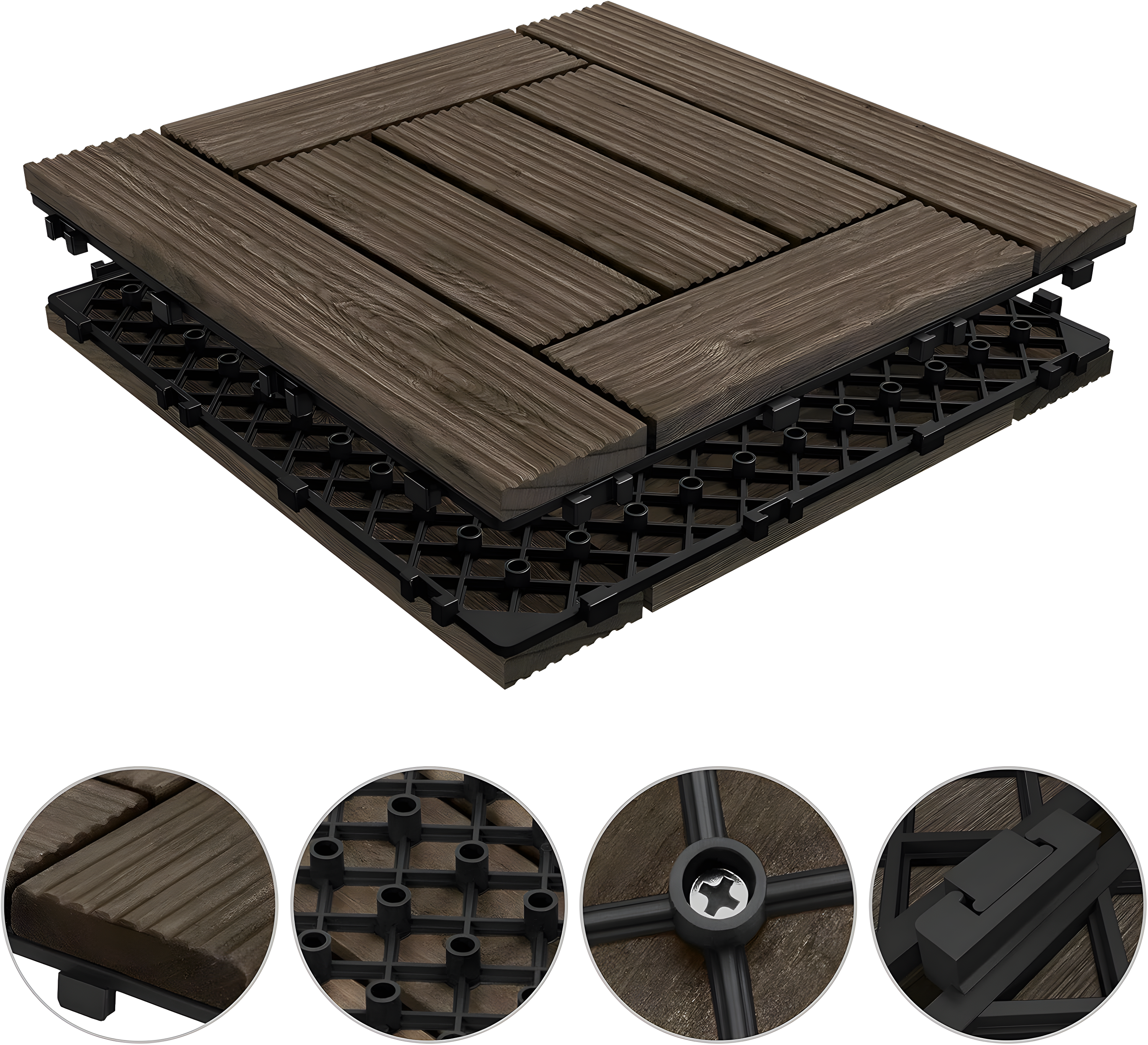Topeakmart 27PCS Patio Deck Tiles Interlocking Wood Decking Floor Tiles 12 x 12in Black for Outdoor & Indoor Patio Garden Deck Poolside