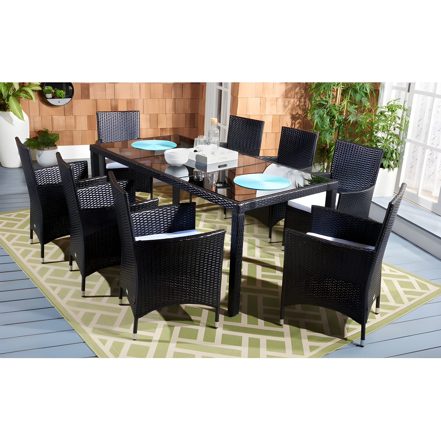 Safavieh Hailee 8 - Person Rectangular Outdoor Dining Set with Cushions