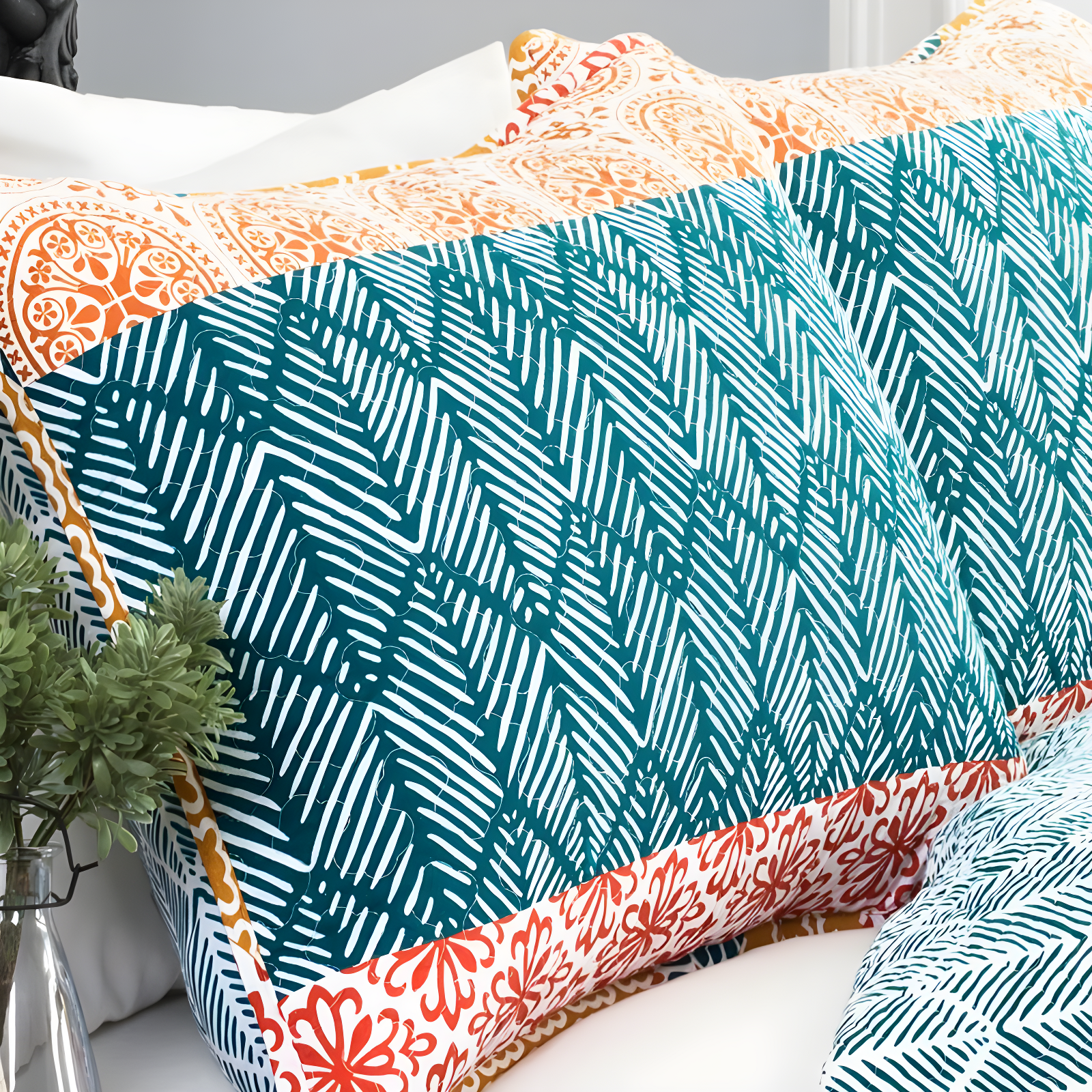 Bohemian 100% Cotton Reversible 3-Piece Quilt Set
