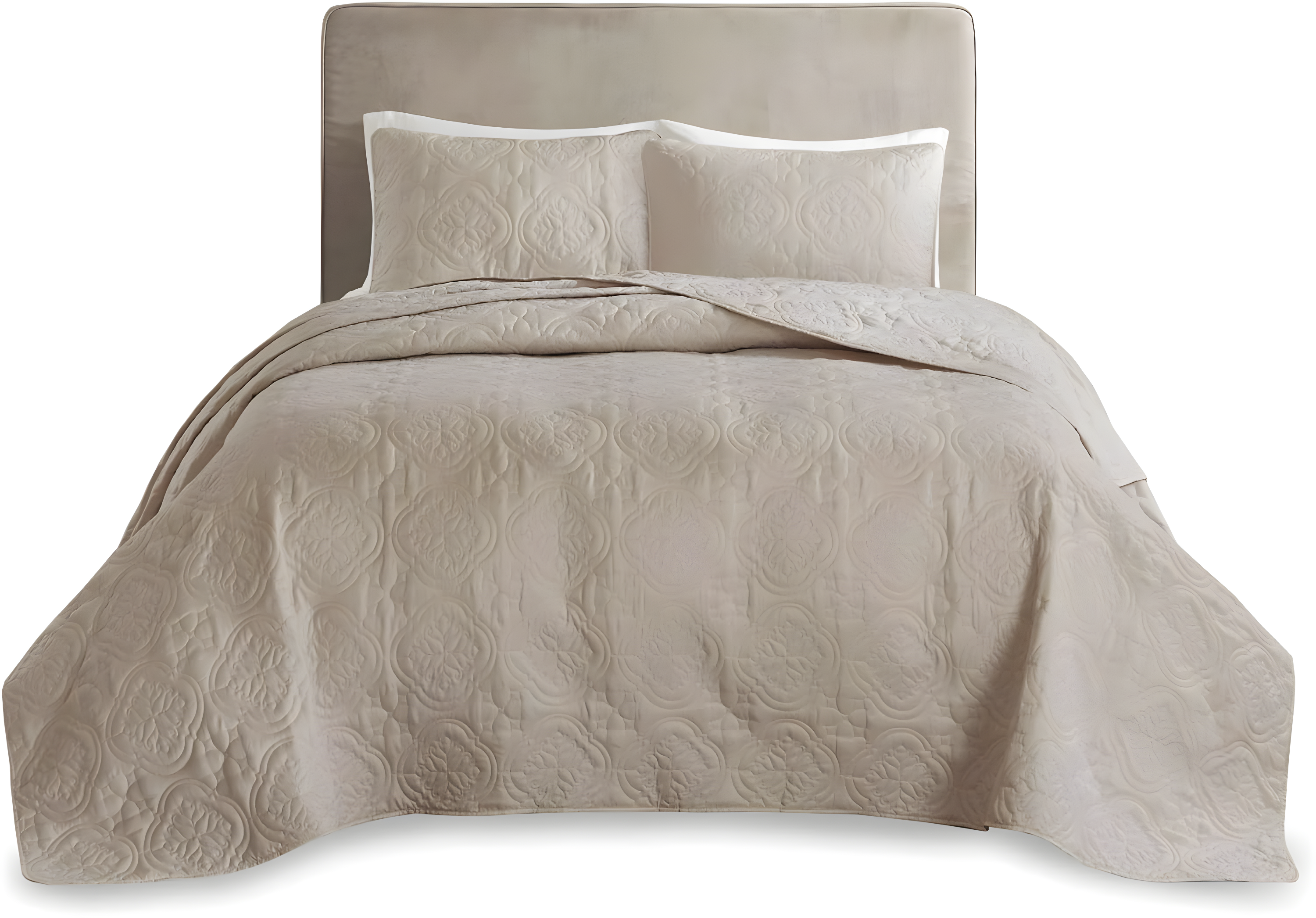 510 DESIGN Oakley Reversible Quilt Set - Luxe Stitching Design All Season, Lightweight Coverlet Bedspread Bedding, Matching Shams, Oversized Full/Queen(102"x118"), Medallion Khaki 3 Piece