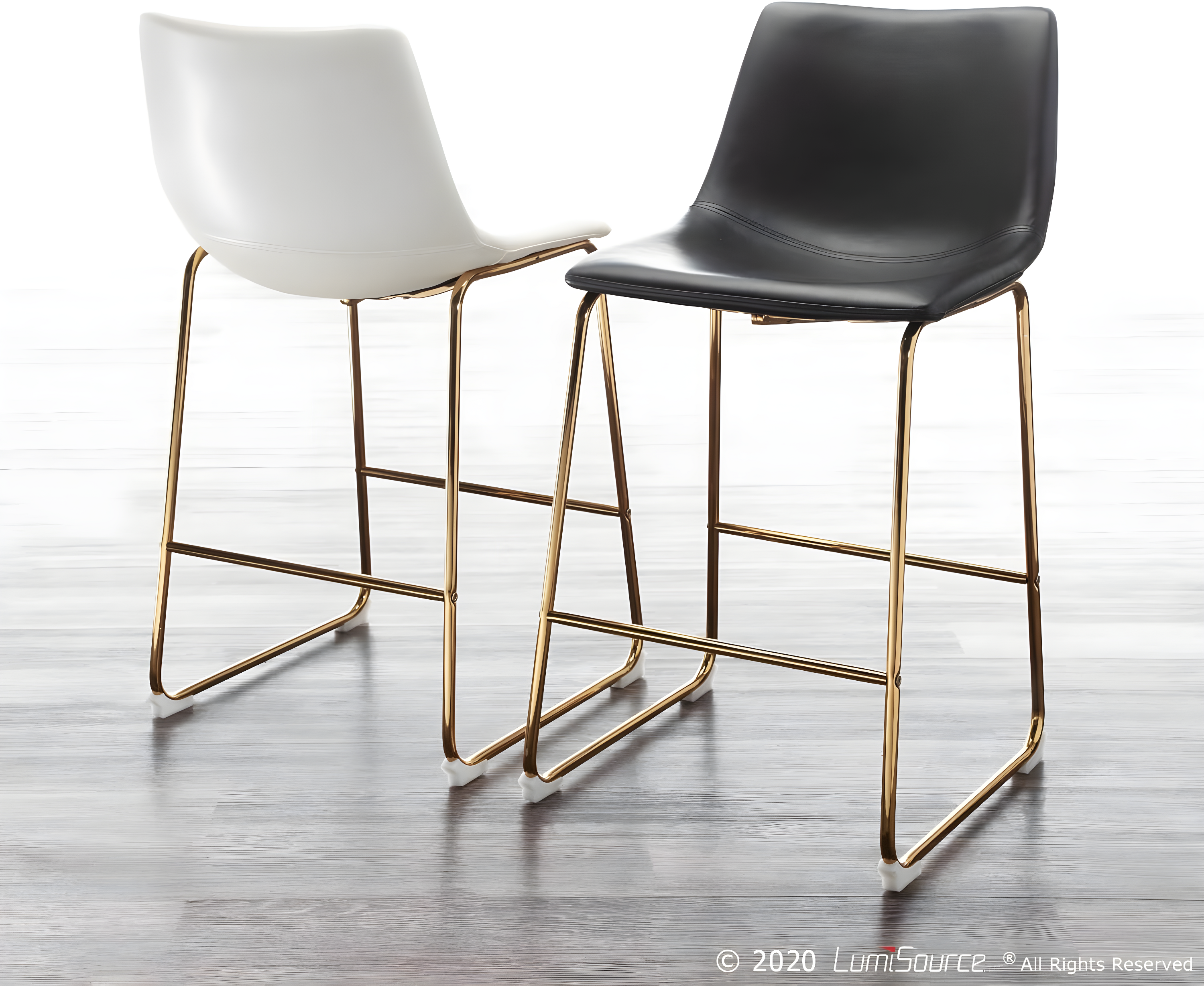 LumiSource Gold Metal, White PU Duke Counter Stool - Set of 2