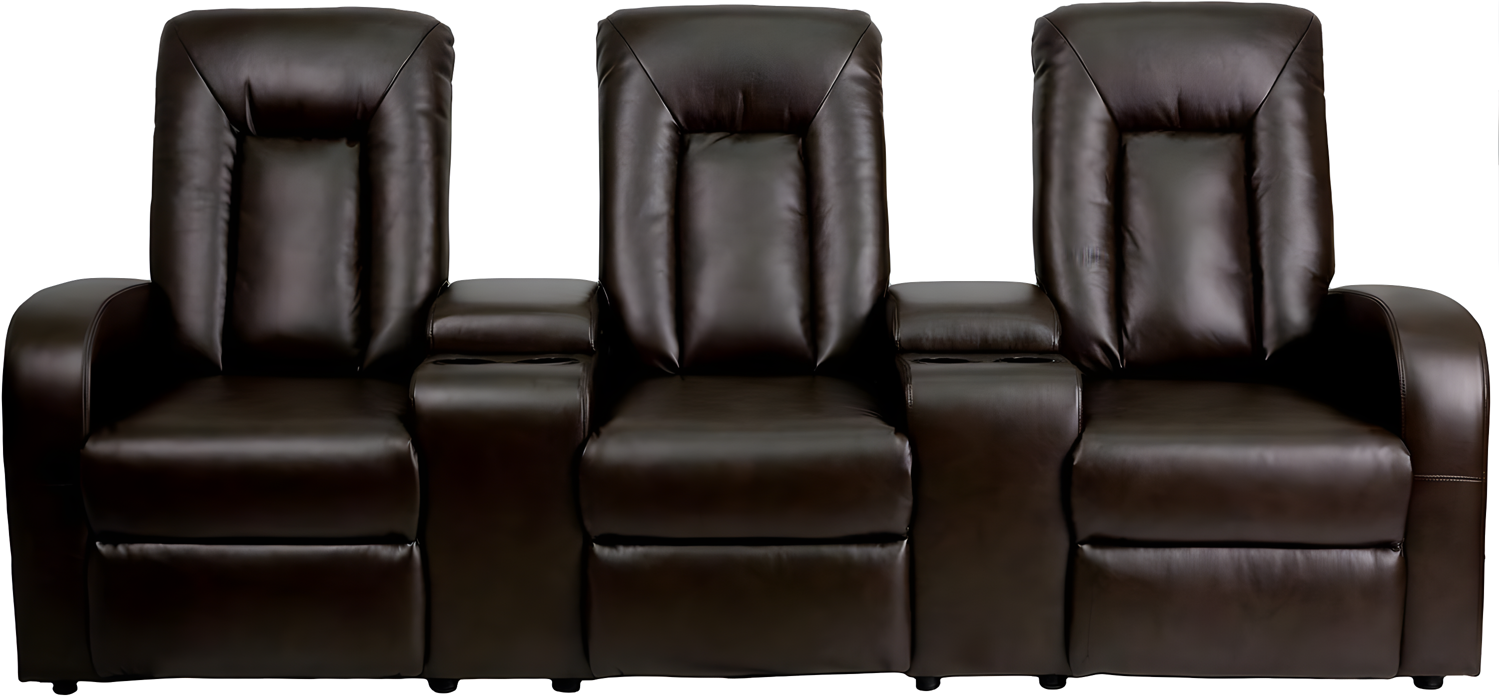 Brown Faux Leather Reclining Theater Seating with Cup Holders