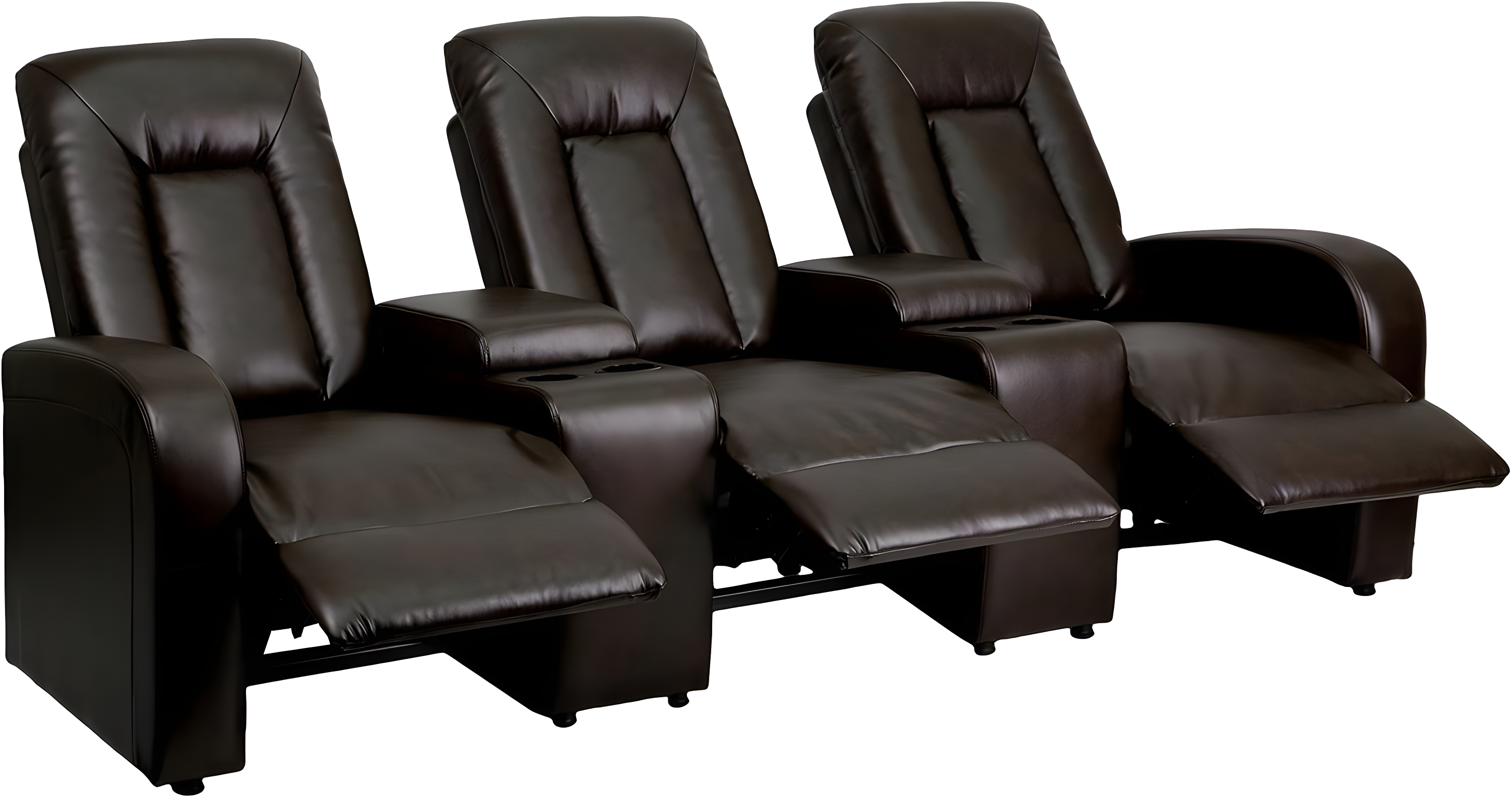 Brown Faux Leather Reclining Theater Seating with Cup Holders