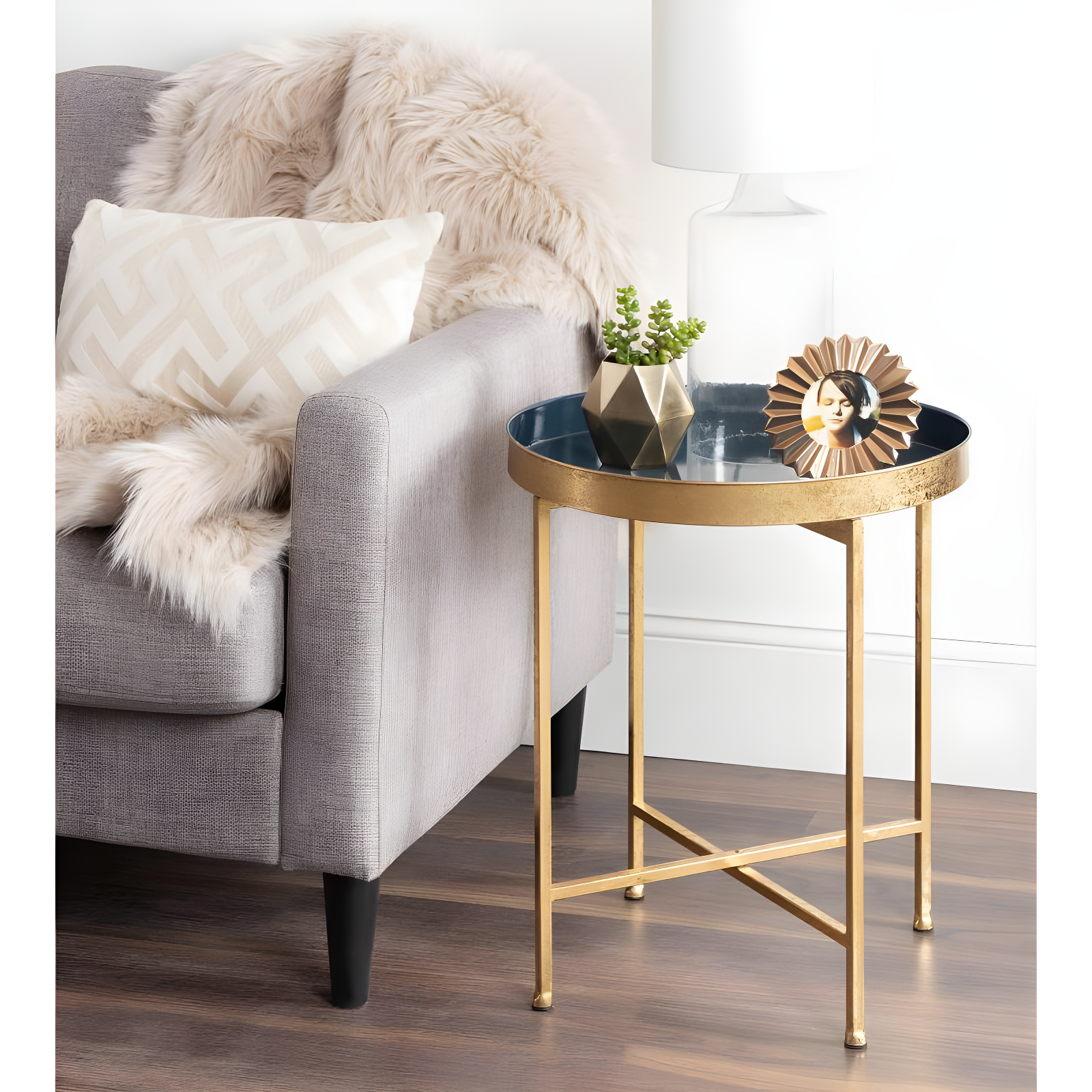 Kate and Laurel Celia Round Metal Side Table, 18.25x18.25x22, Navy Blue
