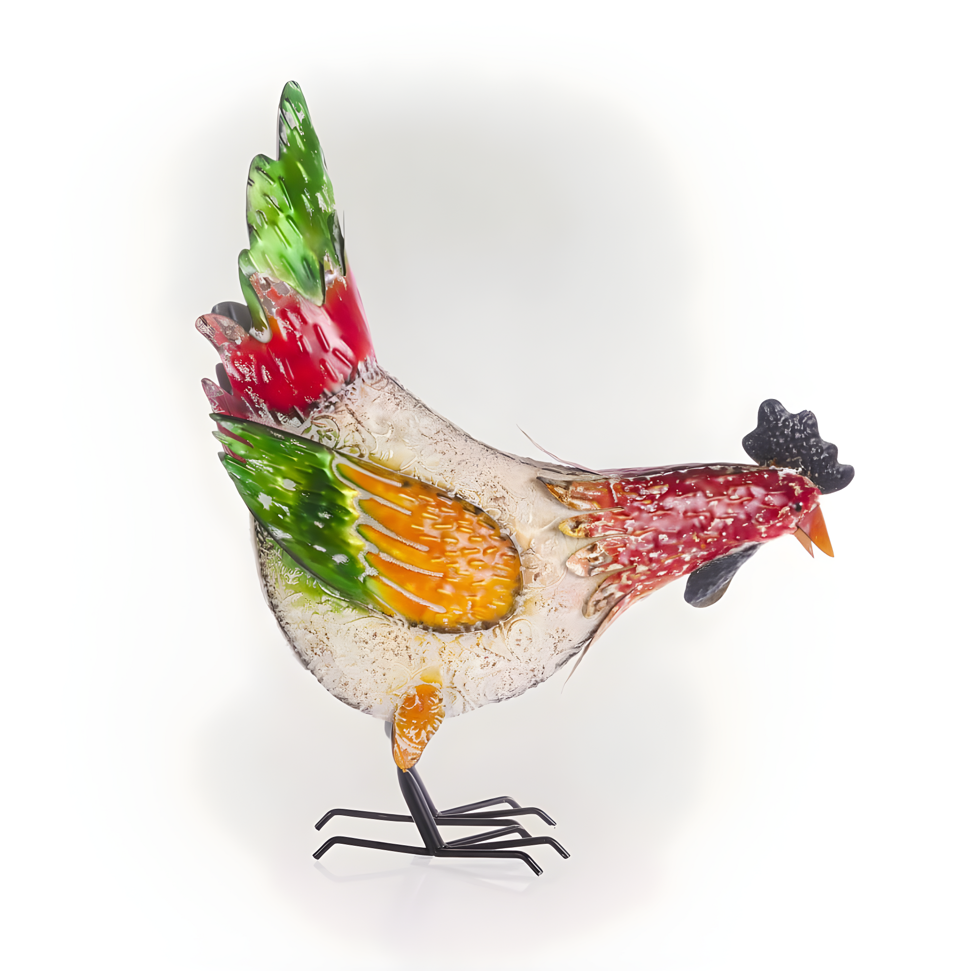 21" Multicolor Metal Pecking Hen Lawn Decoration