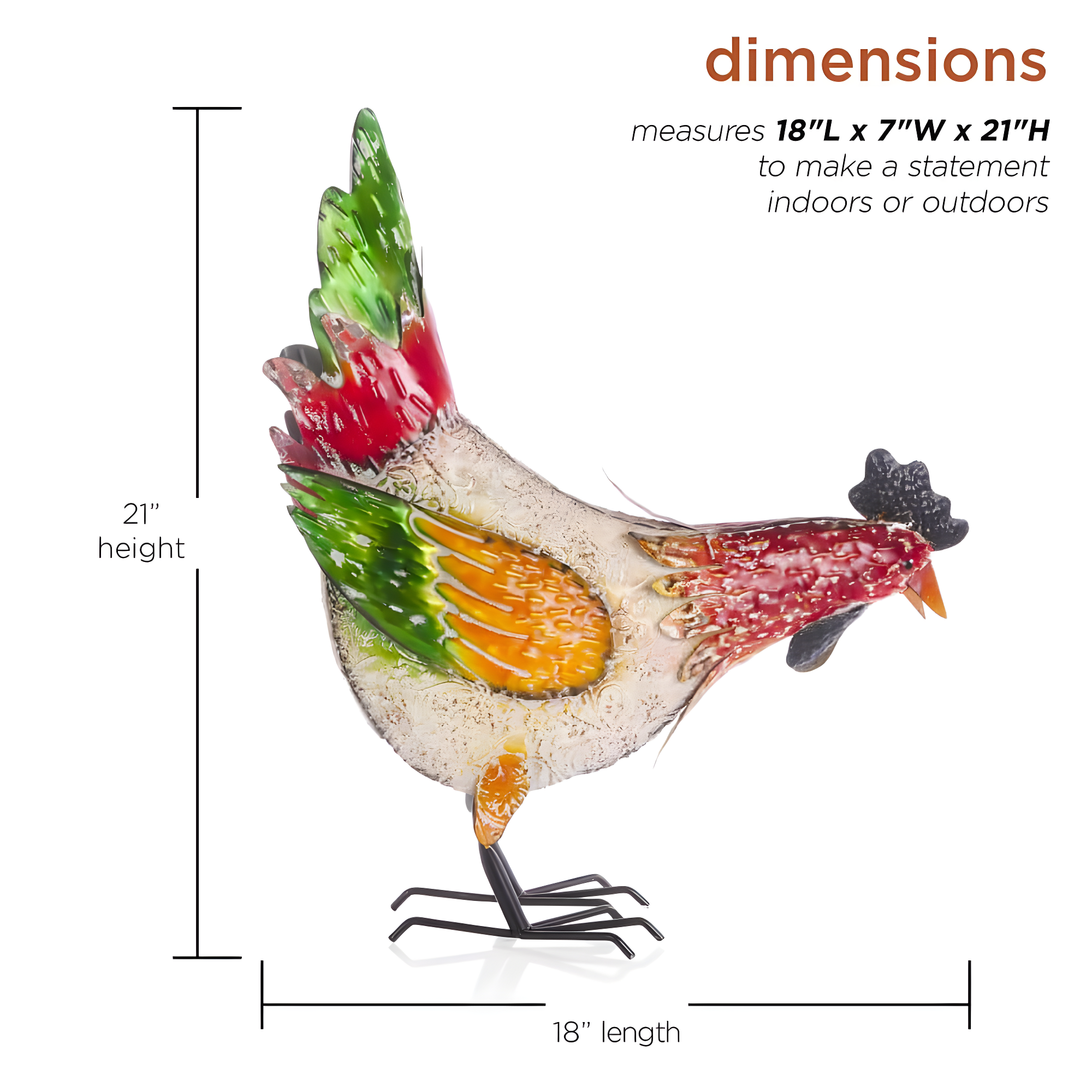 21" Multicolor Metal Pecking Hen Lawn Decoration