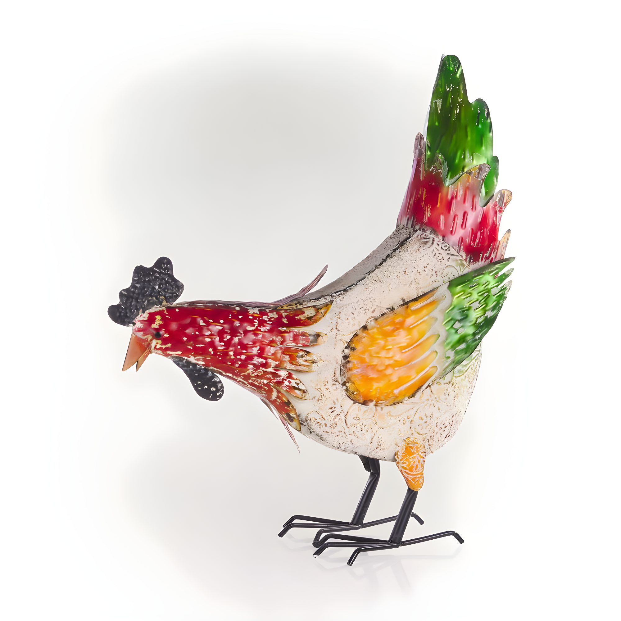 21" Multicolor Metal Pecking Hen Lawn Decoration