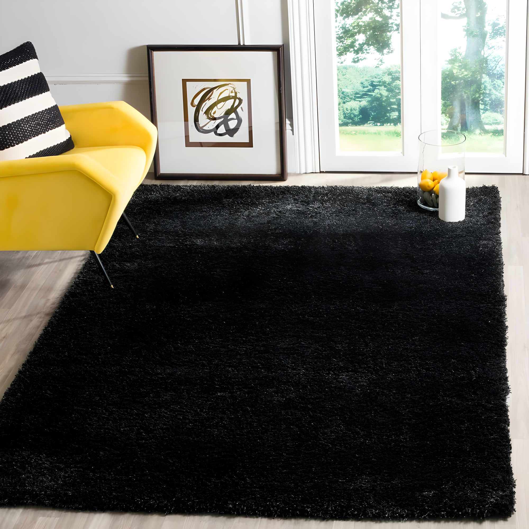Shag SG151 Power Loomed Indoor Area Rug - Black/Ivory - 4'x6' - Safavieh.