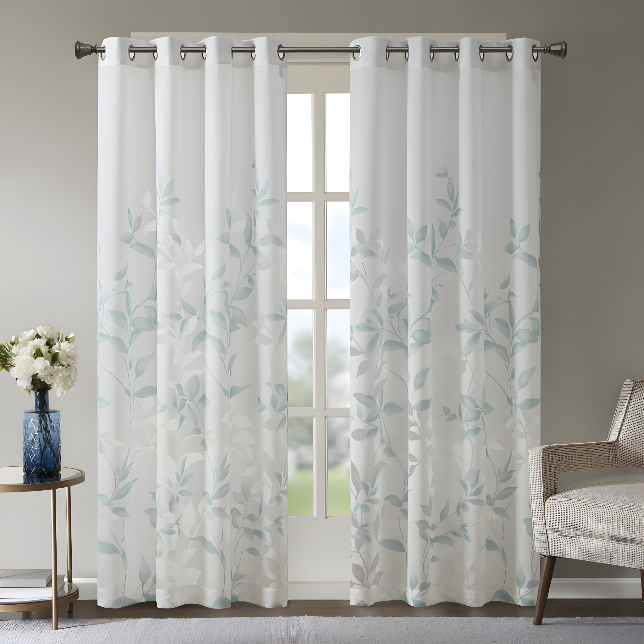 Madison Park Cecily Floral Printed Burnout Sheer Grommet Single Curtain Panel
