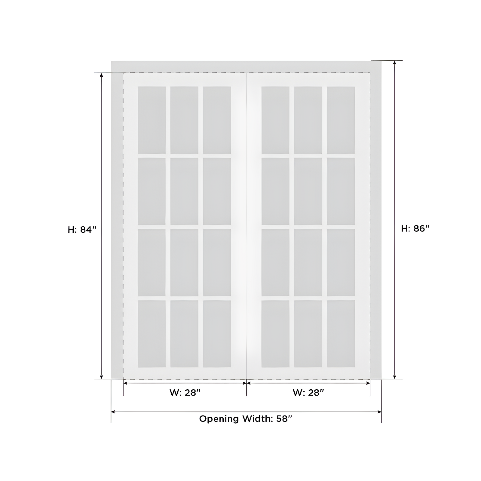 SARTODOORS Solid French Double Doors | Planum 0888 Painted White With Frosted Glass | Wood Solid Panel Frame Trims | Closet Bedroom Sturdy Doors