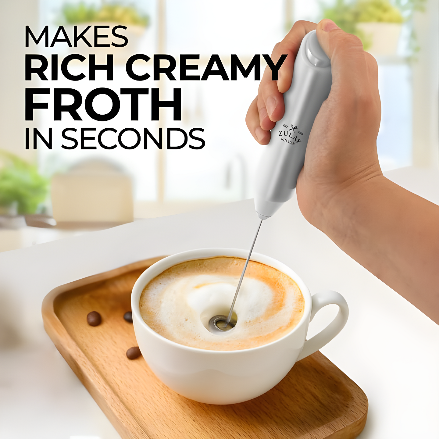 Zulay Kitchen Milk Frother for Coffee Portable & Compact Handheld Travel Milk Foamer (Silver)