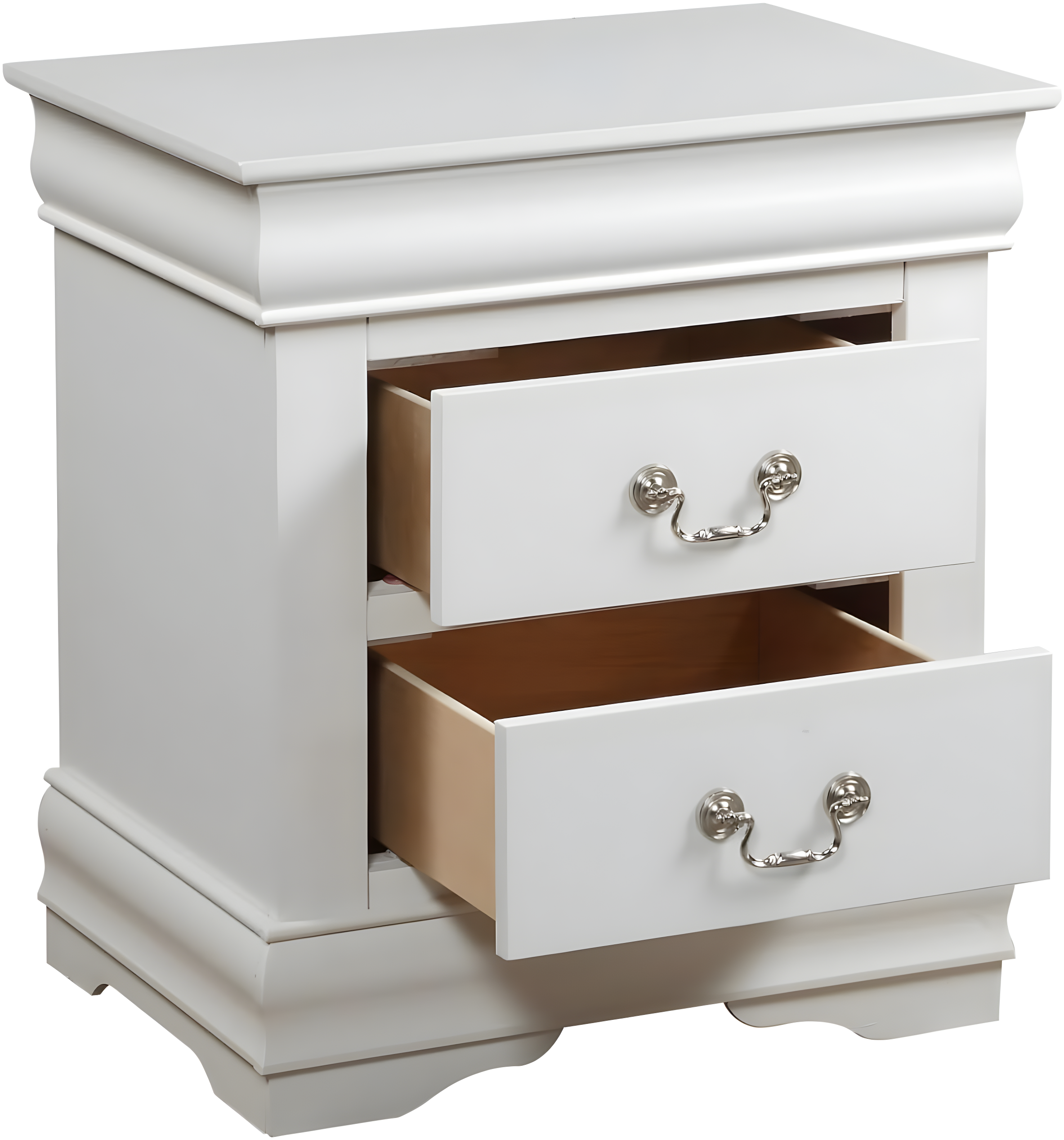 Canora Grey Esa Nightstand In Traditional Design With Two Drawers And Brushed Nickel Metal Handle | Wayfair