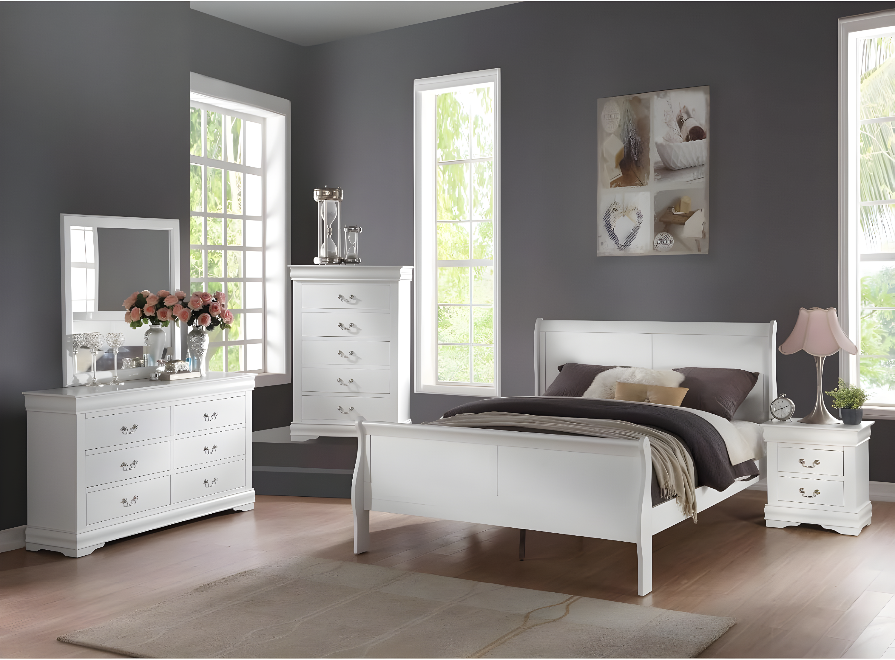 Canora Grey Esa Nightstand In Traditional Design With Two Drawers And Brushed Nickel Metal Handle | Wayfair
