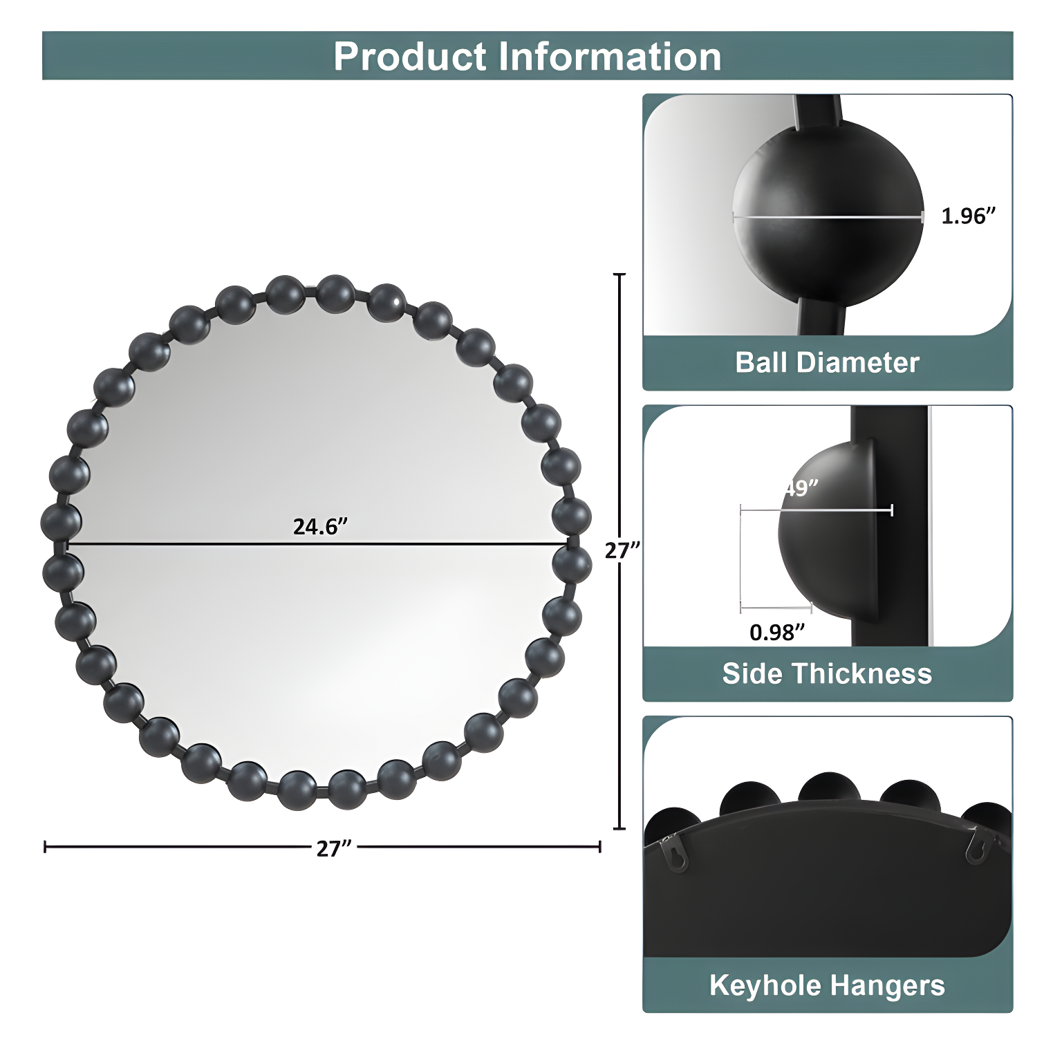 Marlowe Beaded Round Metal Wall Mirror
