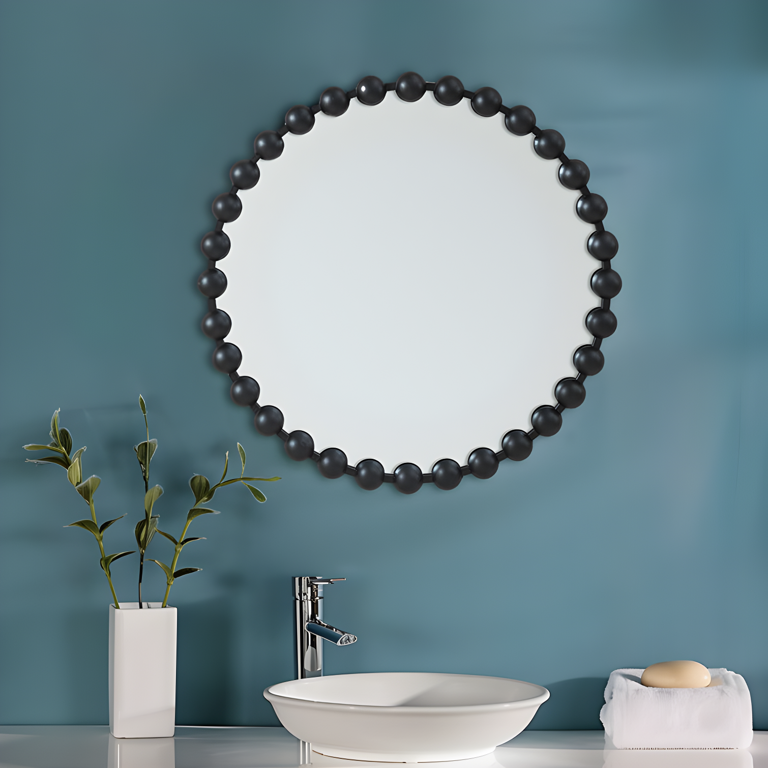 Marlowe Beaded Round Metal Wall Mirror