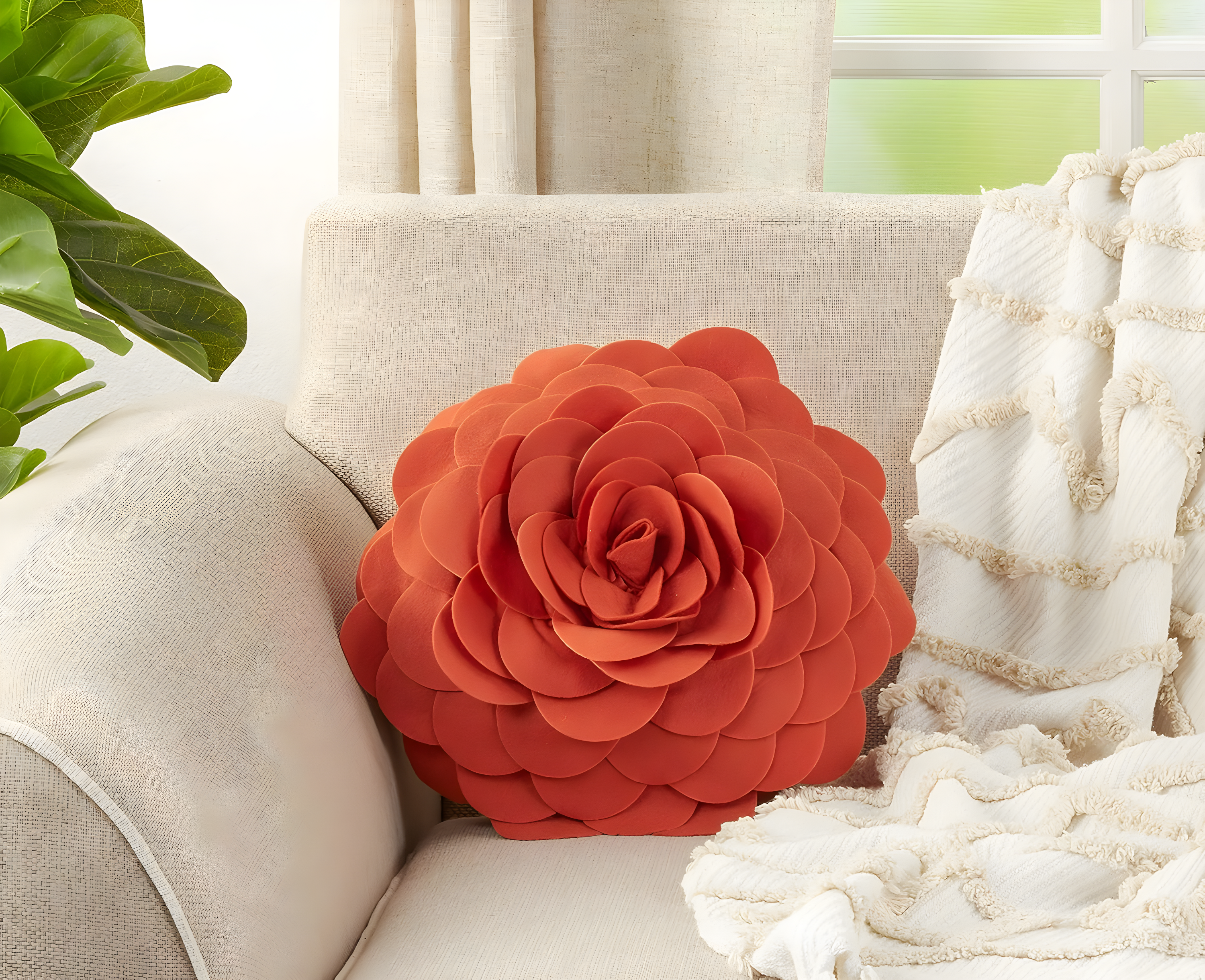 Saro Felt Collection Appliqued Felt Throw Pillow