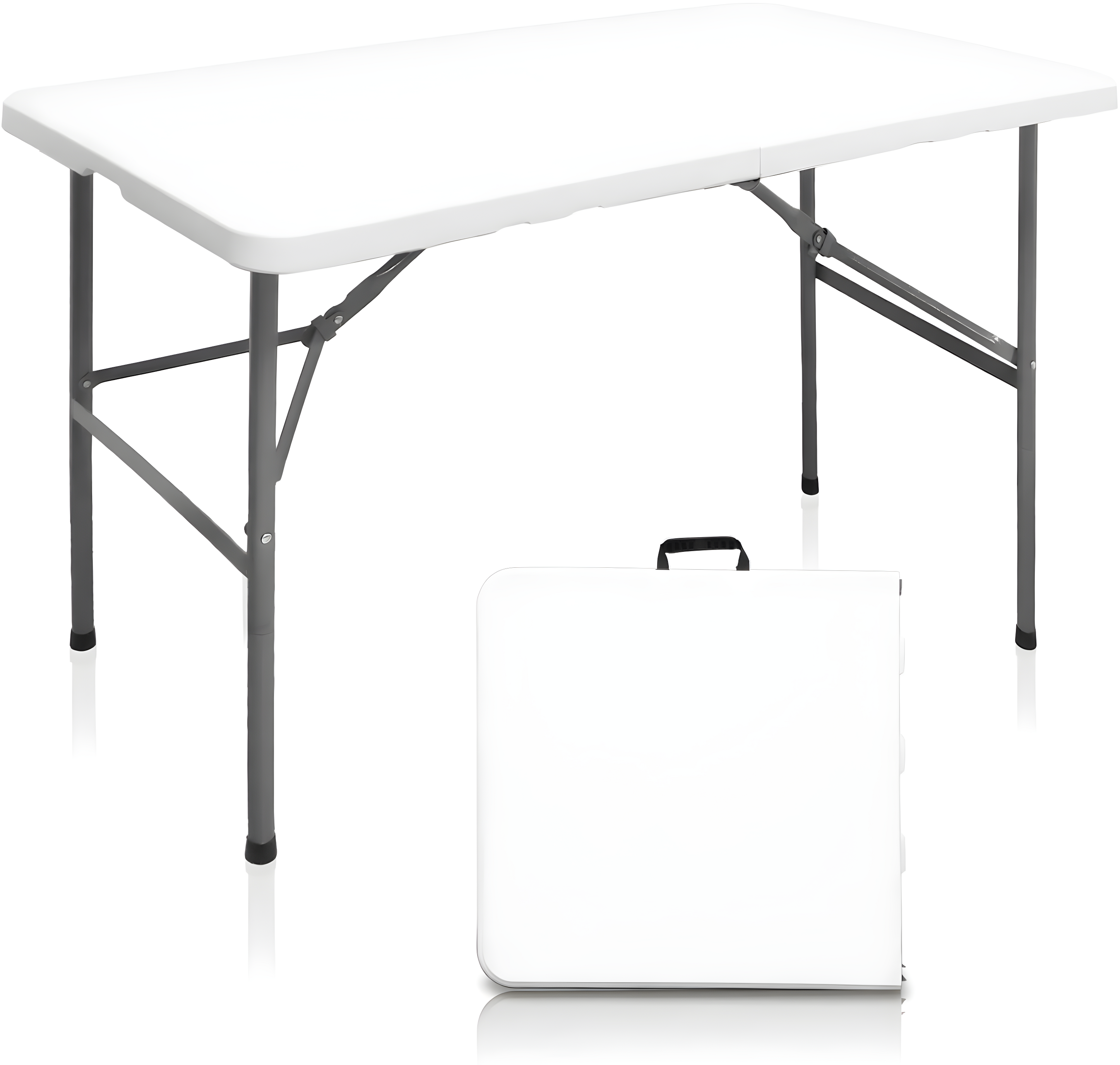 4 ft Portable Folding Table, Idustrial Heavy-Duty Foldable Table, HDPE Plastic Table, with Carrying Handle, Locks, Stright Legs for Indoor & Outdoor Party, Barbeque, Camping, Board Games - White