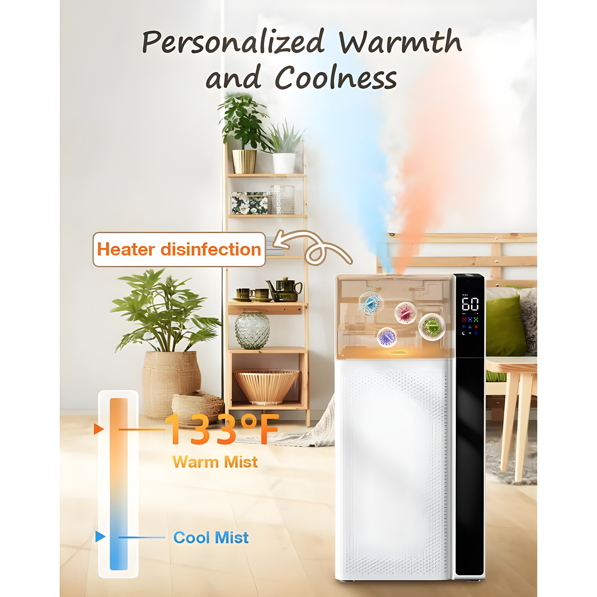 Warm and Cool Mist Humidifier Large Room, 5.3Gal/20L Whole House Humidifiers for Home, Quickly & Evenly Humidify Larger Areas, Top Fill, White
