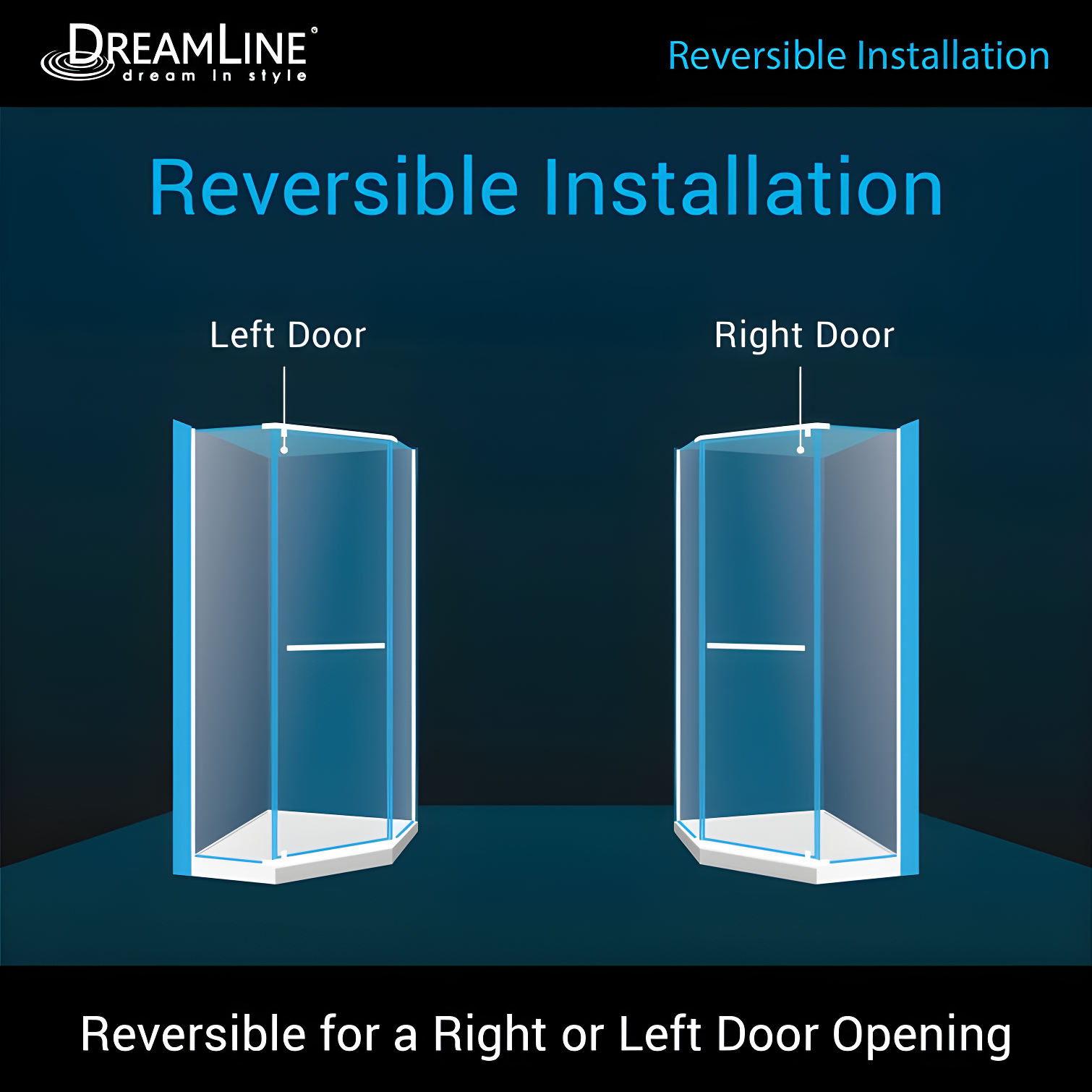 Prism 40" W x 40" D x 74.75" H Frameless Neo-Angle Reversible Shower Kit with Towel Bar and Base Included