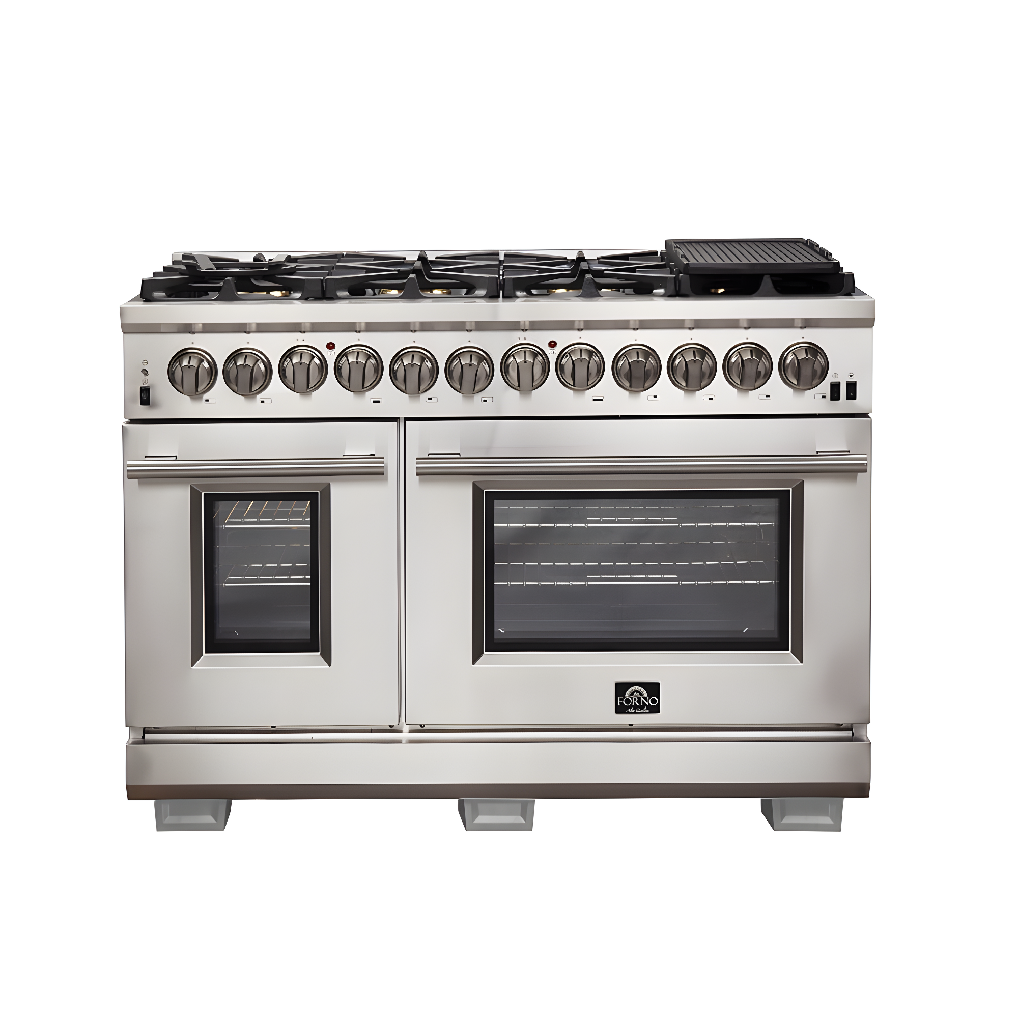 Forno Capriasca 48-inch Dual Fuel Range All Stainless Steel, 8 Brass Burners, 6.58 cu.ft. Double Ovens FFSGS6187-48