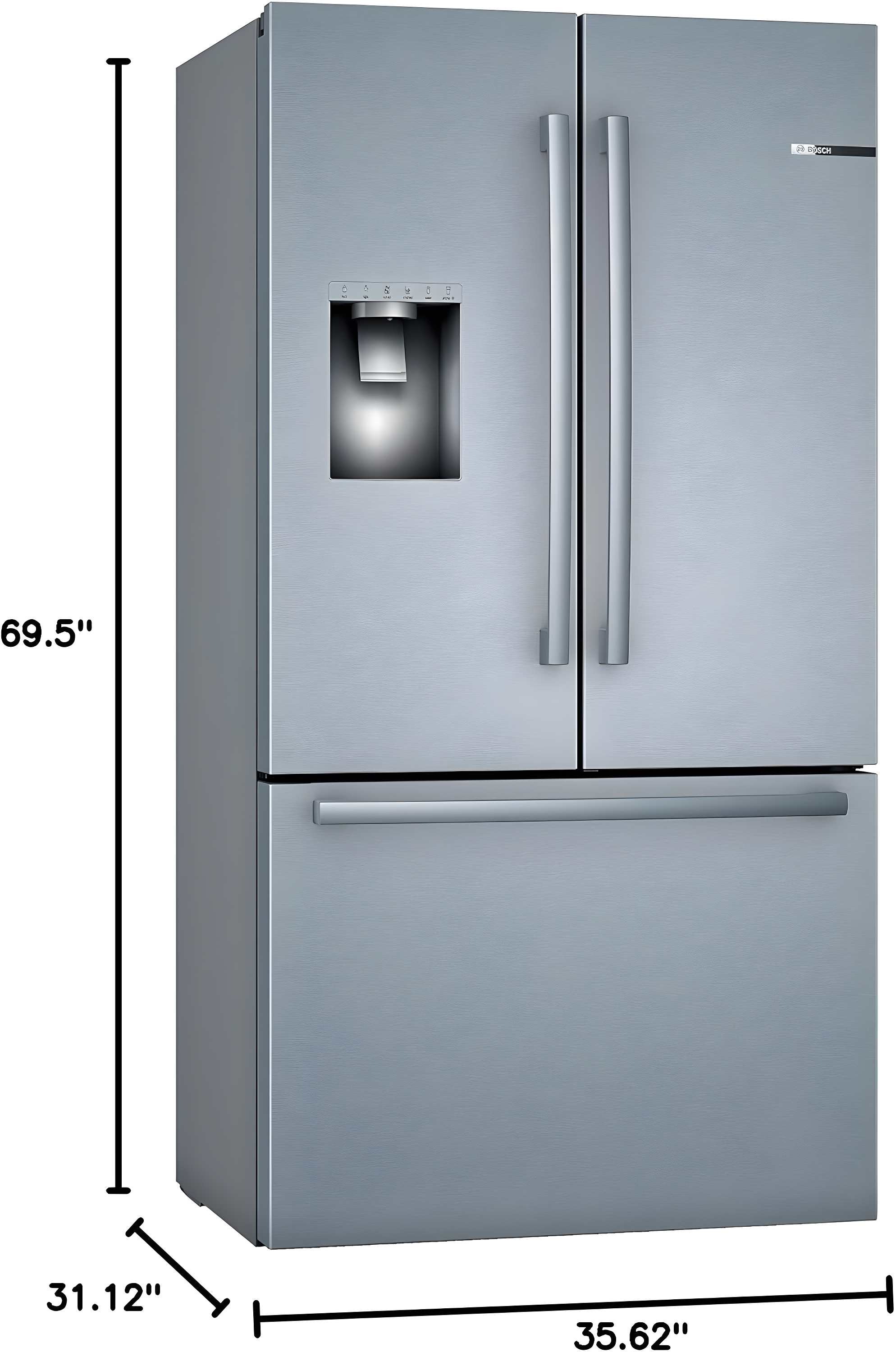 Bosch - 500 Series 36-Inch Smart French Door Standard-Depth Refrigerator With Quickicepro, Anti-Fingerprint, External Water & Ice, Home Connect