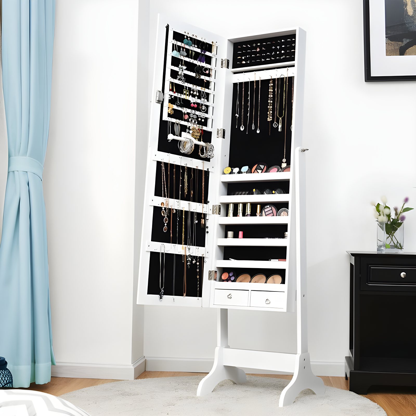 Costway Mirrored Jewelry Cabinet Organizer Storage Box White