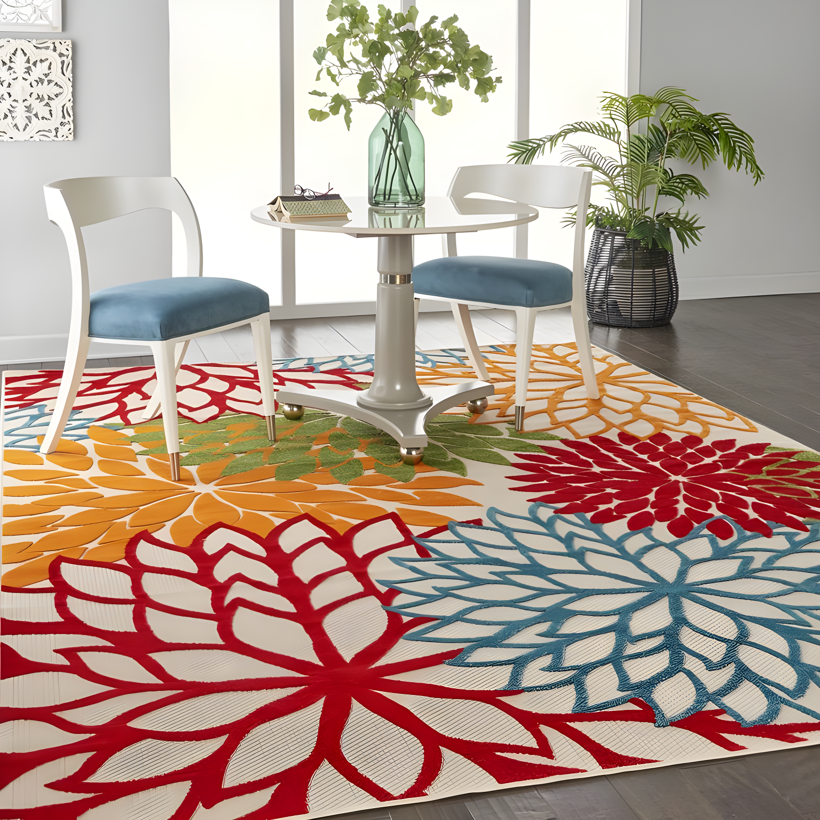 Nourison Aloha Floral Bloom Flatweave High-Low Indoor Outdoor Area Rug Green 6' x 9'
