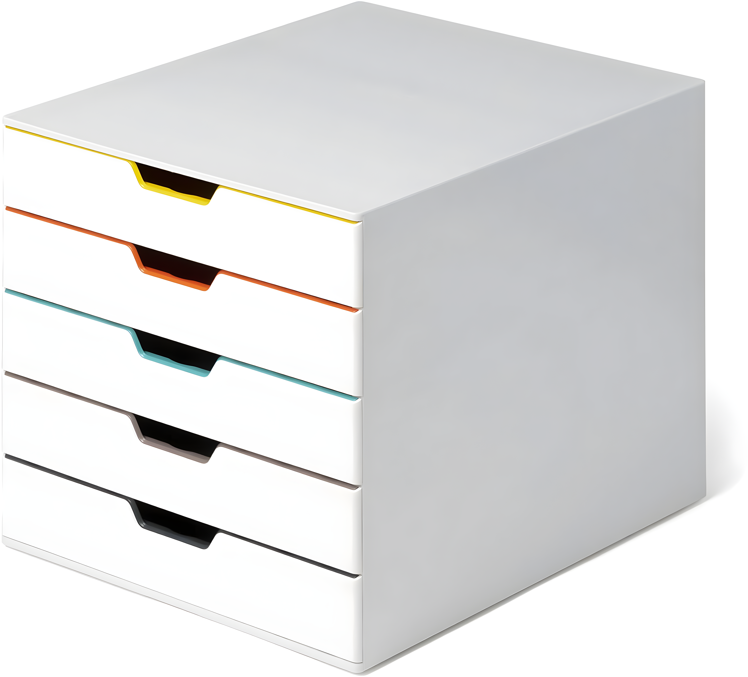 DURABLE Desktop Drawer Organizer (VARICOLOR MIX 5 Compartments with Removable Labels) 11" w x 14" d x 11.375" h, White & Multicolored (762527)