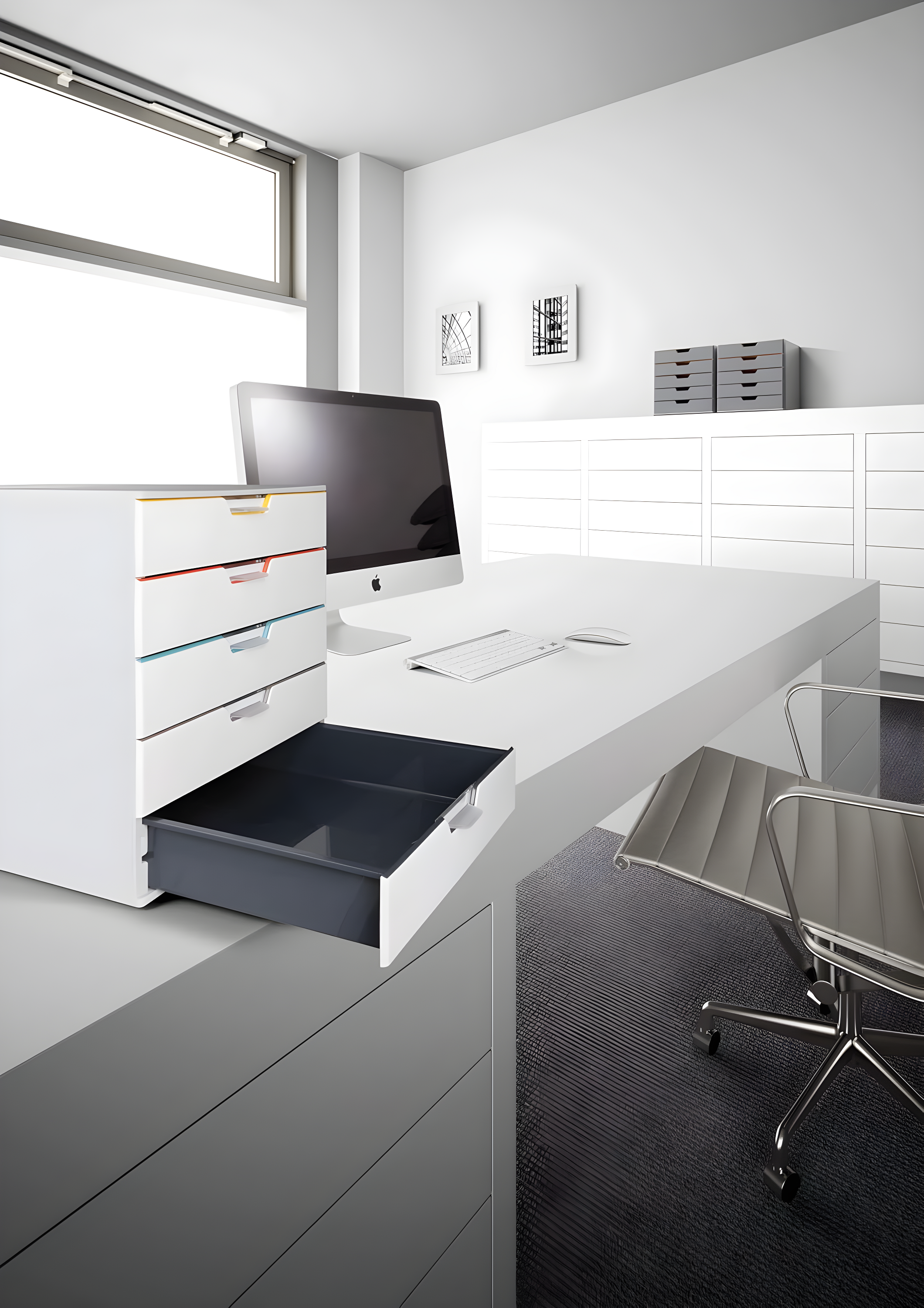 DURABLE Desktop Drawer Organizer (VARICOLOR MIX 5 Compartments with Removable Labels) 11" w x 14" d x 11.375" h, White & Multicolored (762527)