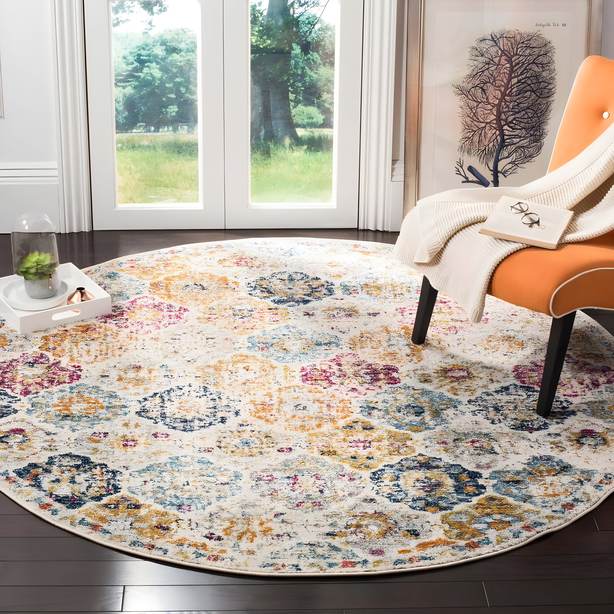 Madison MAD611 Power Loomed Indoor Area Rug - Cream/Multi - 9' Round - Safavieh