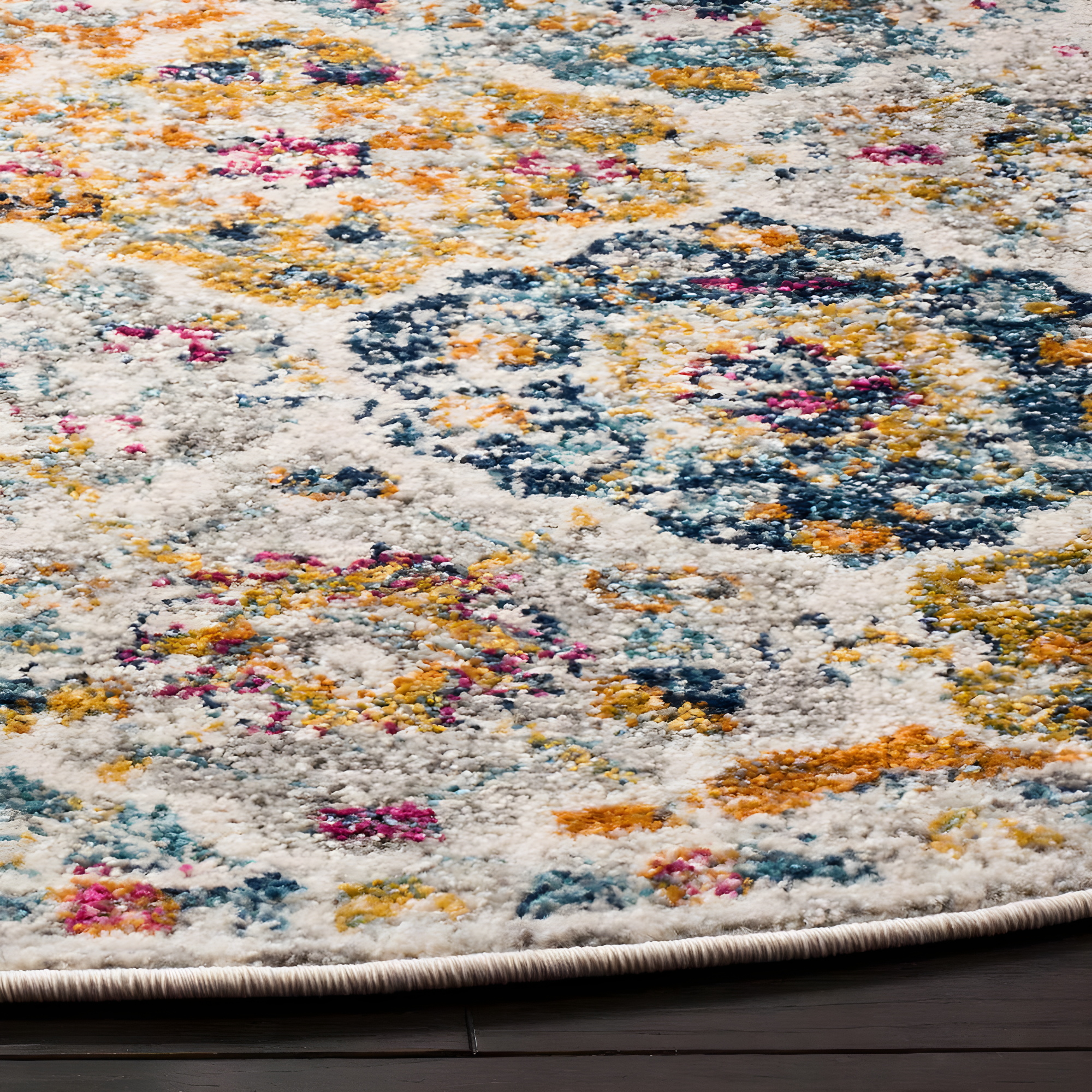 Madison MAD611 Power Loomed Indoor Area Rug - Cream/Multi - 9' Round - Safavieh