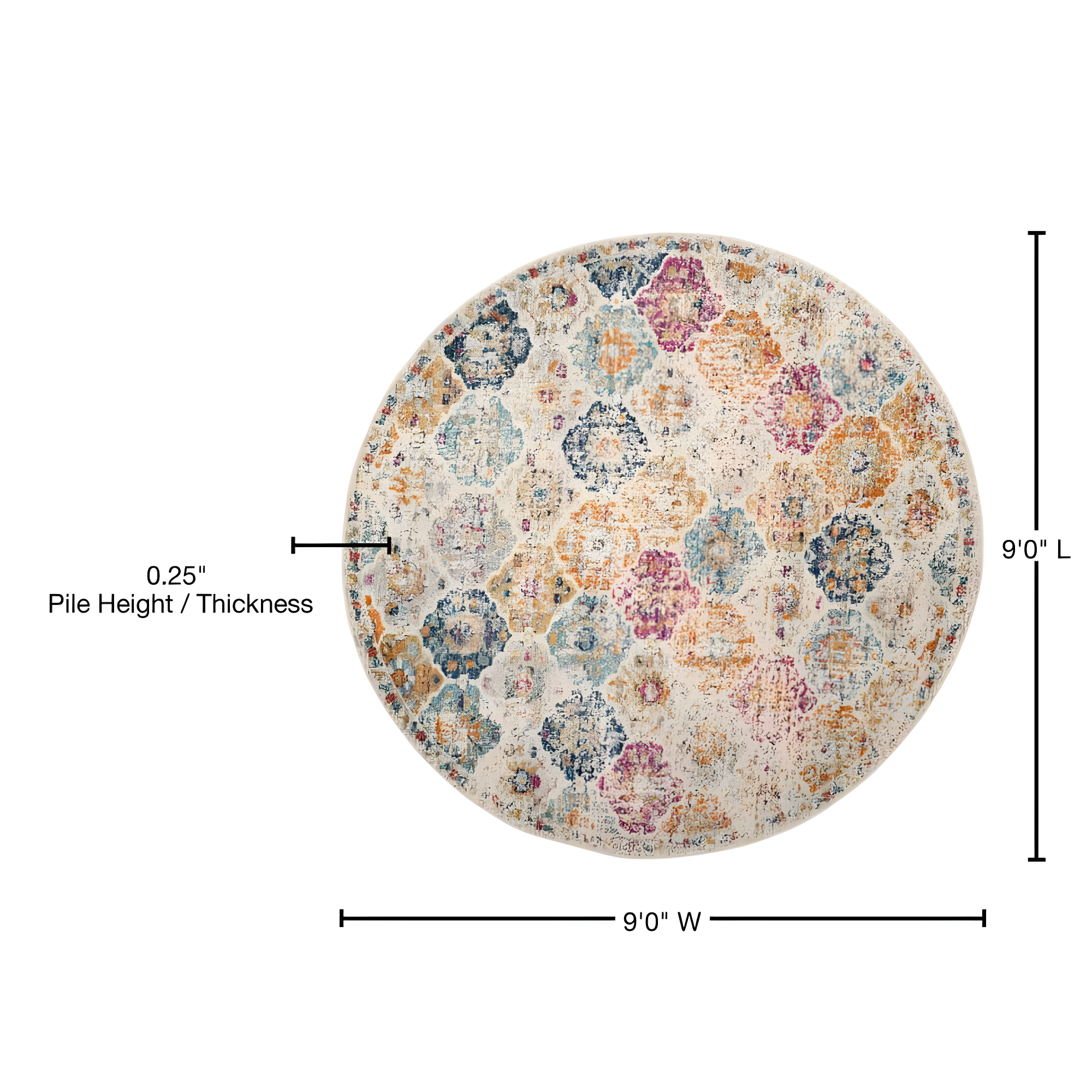 Madison MAD611 Power Loomed Indoor Area Rug - Cream/Multi - 9' Round - Safavieh