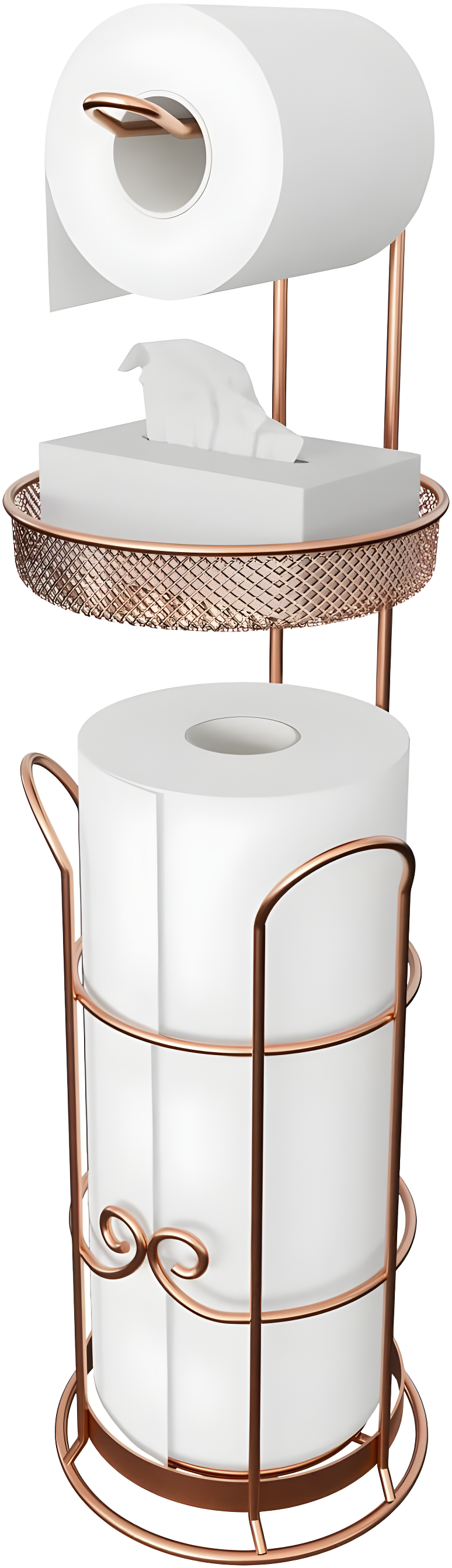 Copper Freestanding Toilet Paper Holder with Shelf and Dispenser