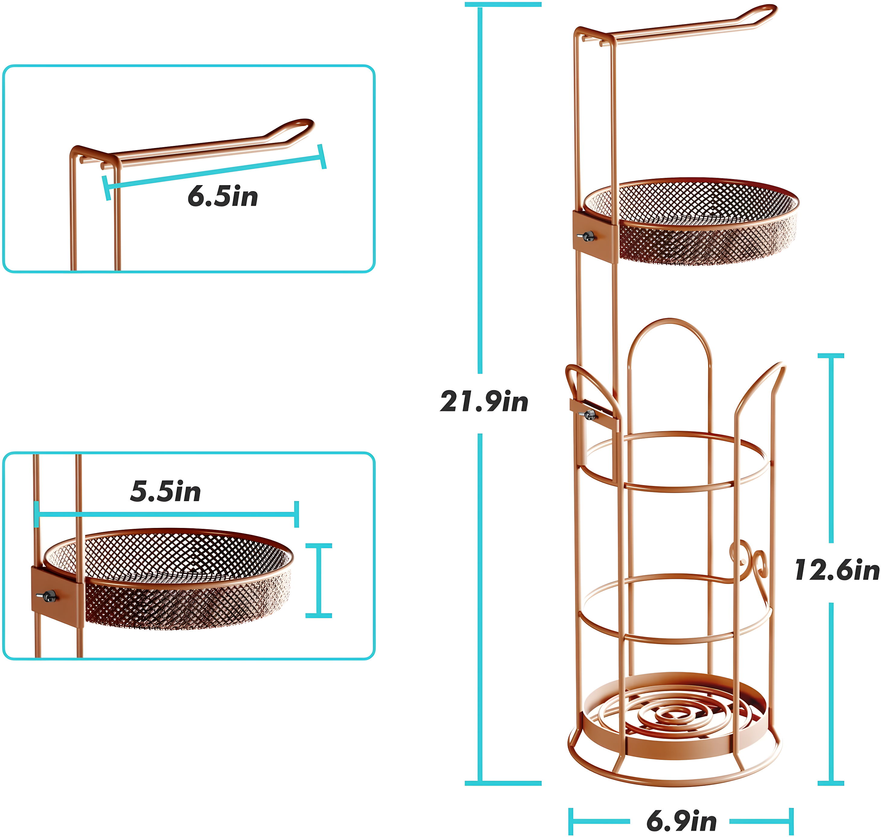 Copper Freestanding Toilet Paper Holder with Shelf and Dispenser
