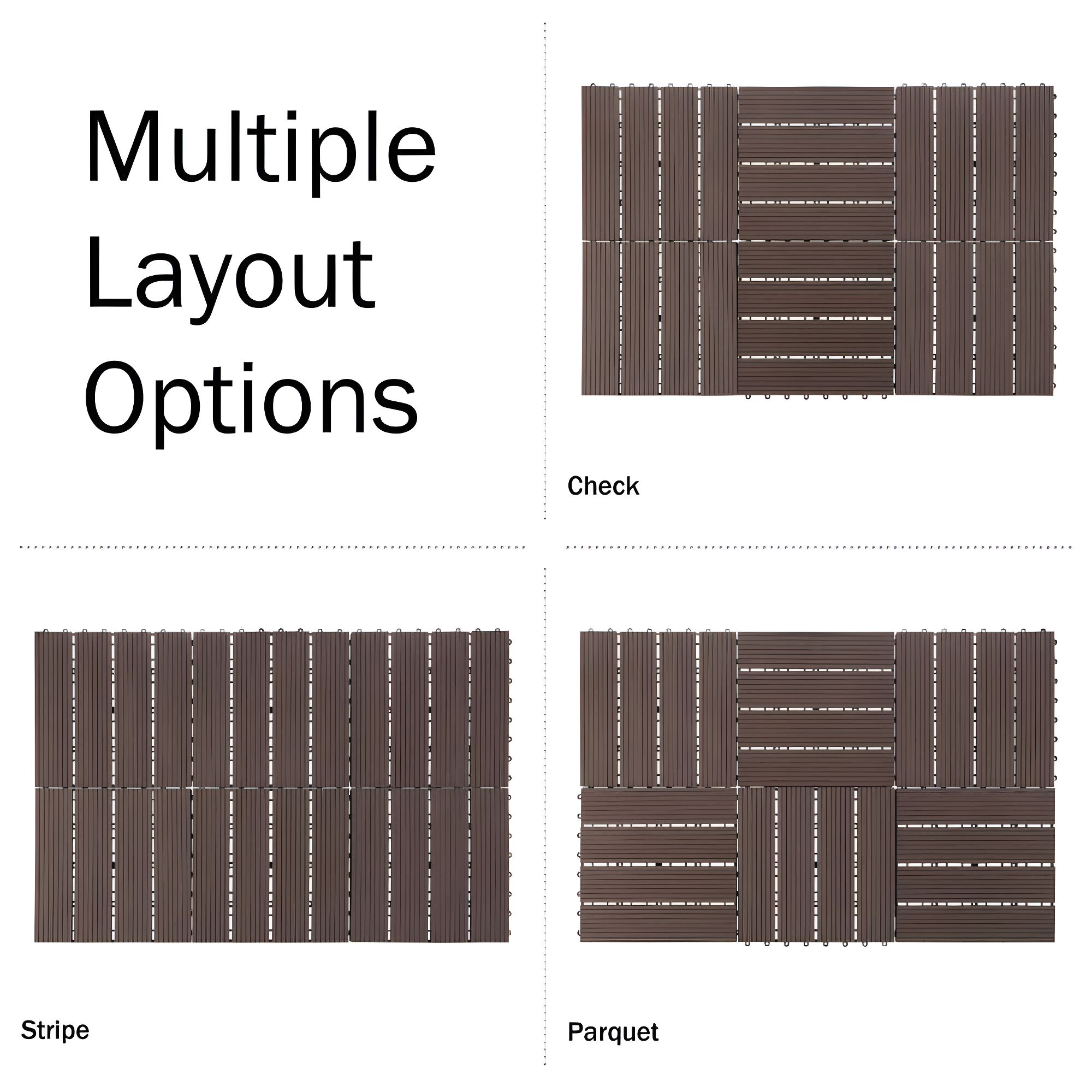 Deck Tiles - 6-Pack Wood Plastic Composite Interlocking Patio Tiles - 5.8SQFT Outdoor Flooring for Balcony, Porch, and Garage by Pure Garden